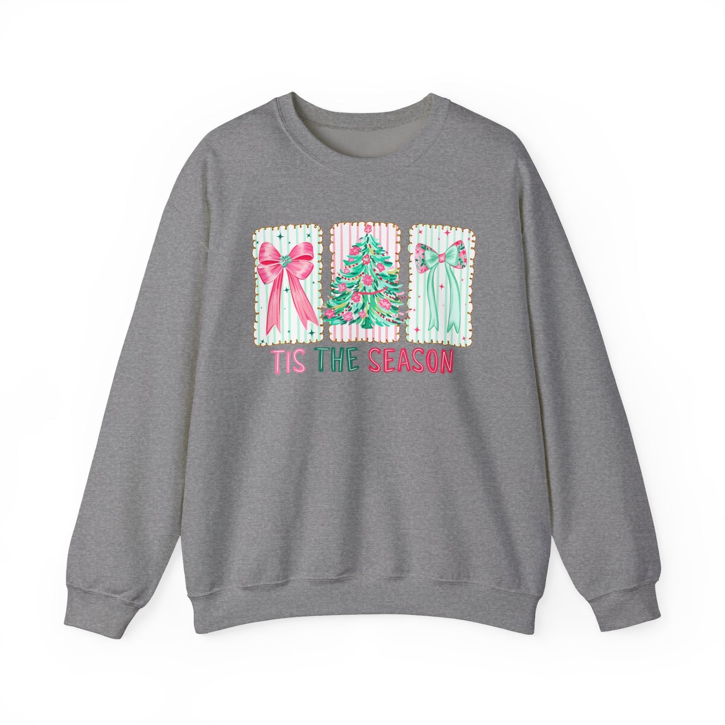 🎀🎄 ’Tis The Season Sweatshirt – Pastel Bows & Merry Tree Vibes ✨☃️