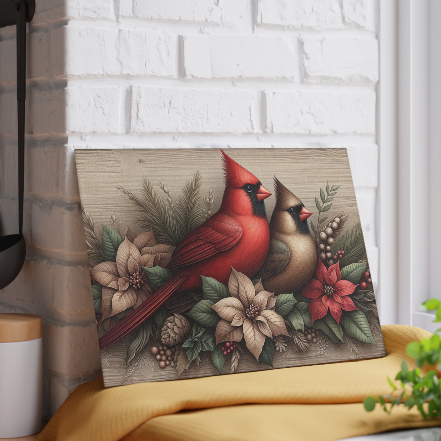❤️🕊️ Rustic Cardinal Pair Cutting Board – Timeless Winter Elegance for Your Kitchen 🌲