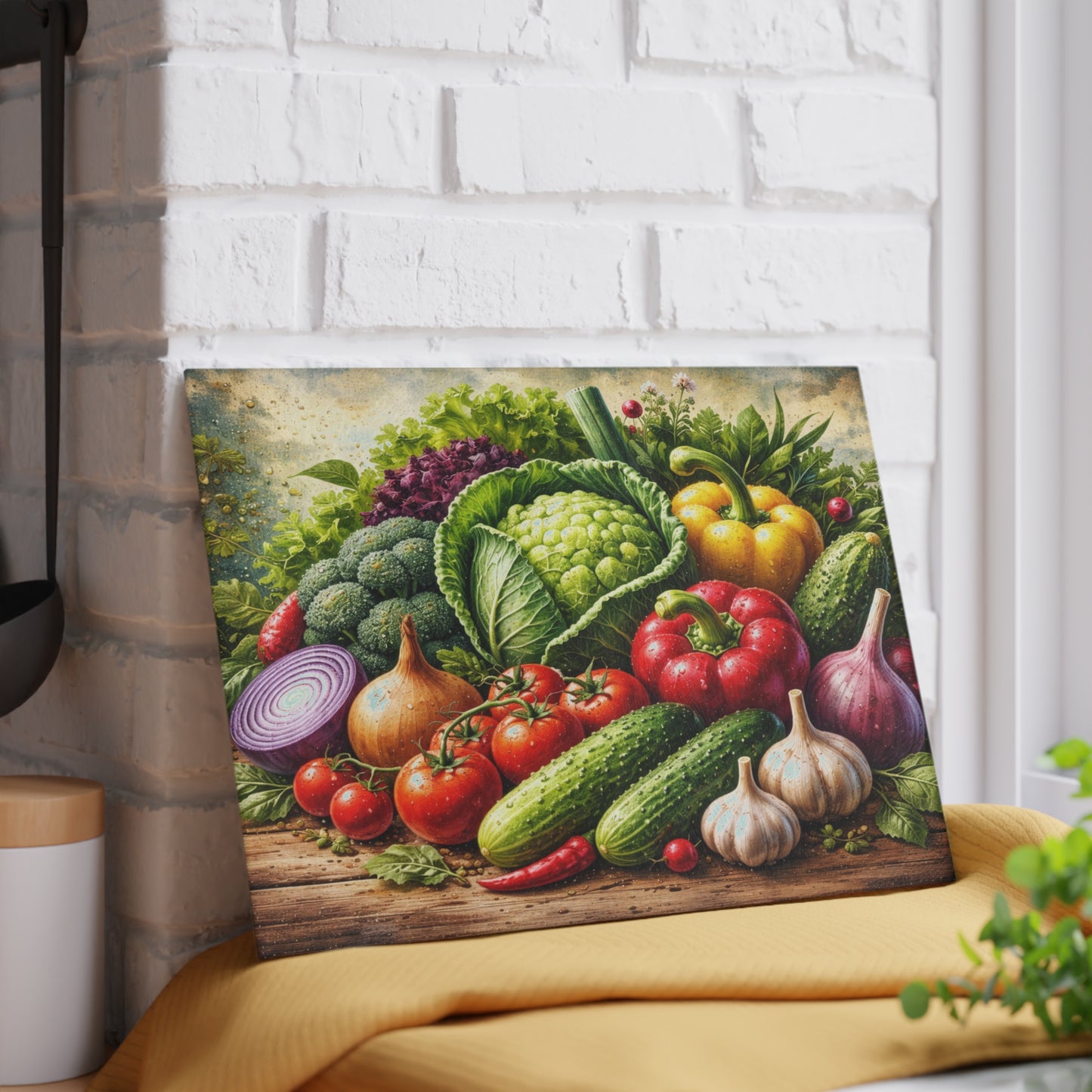 Garden Harvest Glass Cutting Board – Fresh Farm Market Inspired Kitchen Art