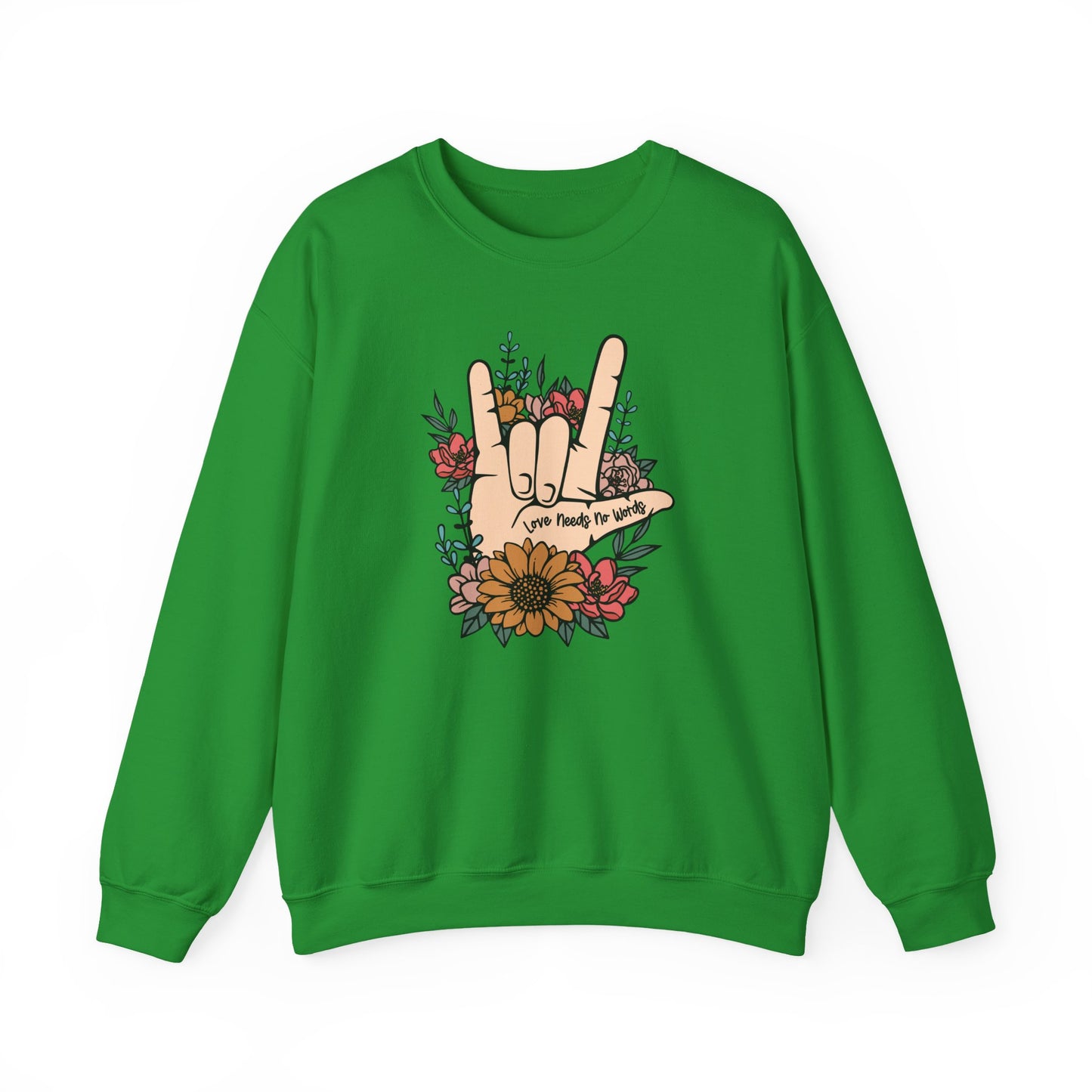 🎄🤟 Love Needs No Words Christmas Sweatshirt – ASL Holiday Floral Design for Meaningful Gifts 🌸🎁