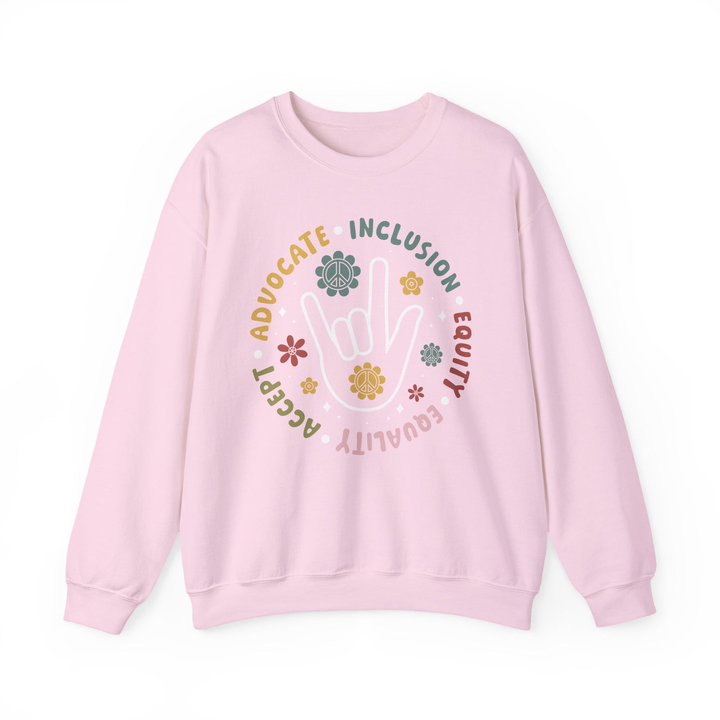 🧡👐 Advocate • Inclusion • Equity • Equality • Accept – ASL “I Love You” Sweatshirt 🌼✌️