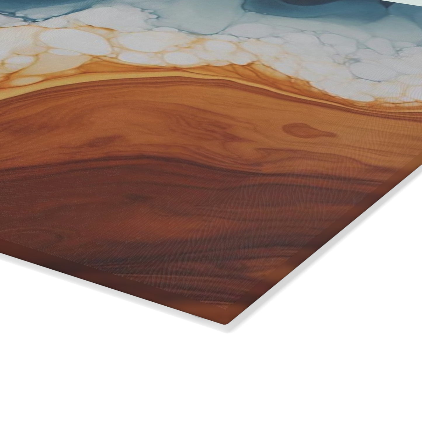 Tabla de cortar de vidrio templado con efecto mármol, imitación madera, azul verdoso y blanco: cocina rústica de estilo elegante
