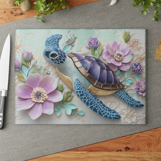 🐢 Floral Sea Turtle Cutting Board – Ocean Beauty Meets Botanical Elegance