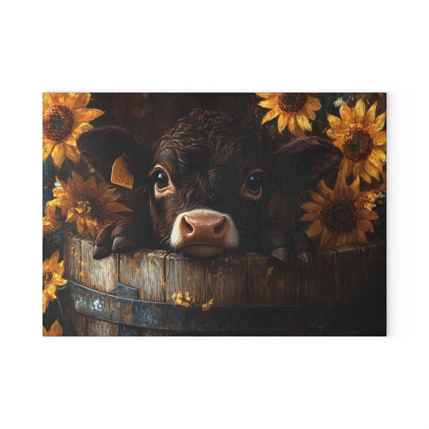 🌻🐄 Rustic Sunflower Calf Cutting Board – Farmhouse Charm Meets Country Elegance 🌾✨