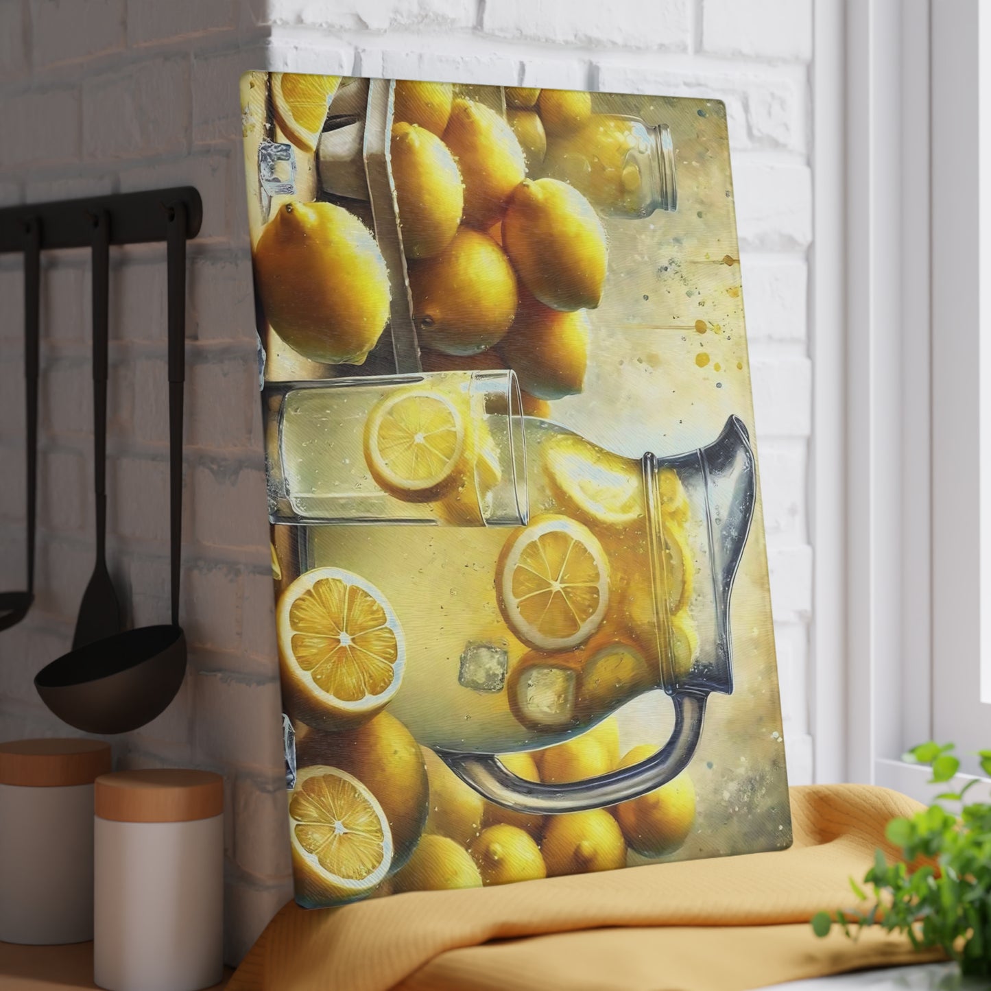 Tabla de cortar de limón, decoración de cocina cítrica, estilo rústico de granja, tabla de cortar de vidrio, decoración de cocina de verano, diseño de limón fresco, idea de regalo