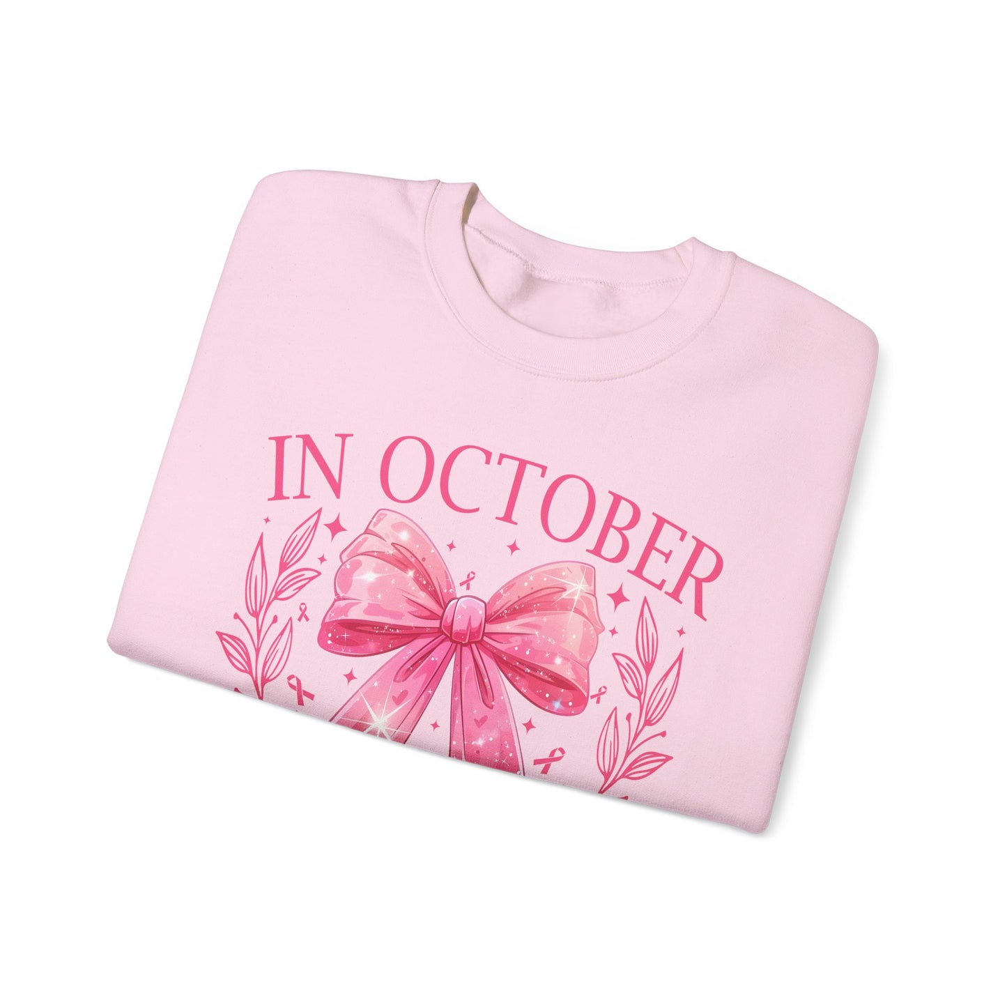 🎀✨ In October We Wear Pink Sweatshirt – Elegant Bow Breast Cancer Awareness Crewneck