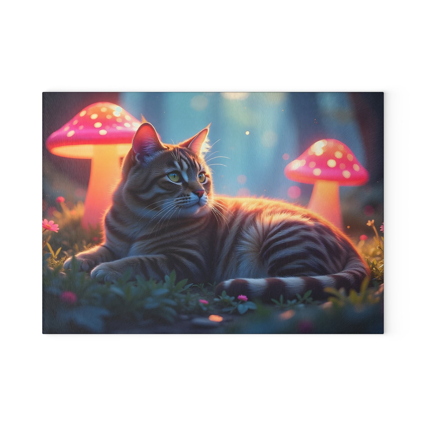 🐱🍄 Cat and Mushroom Cutting Board – Whimsical Nighttime Magic 🌌