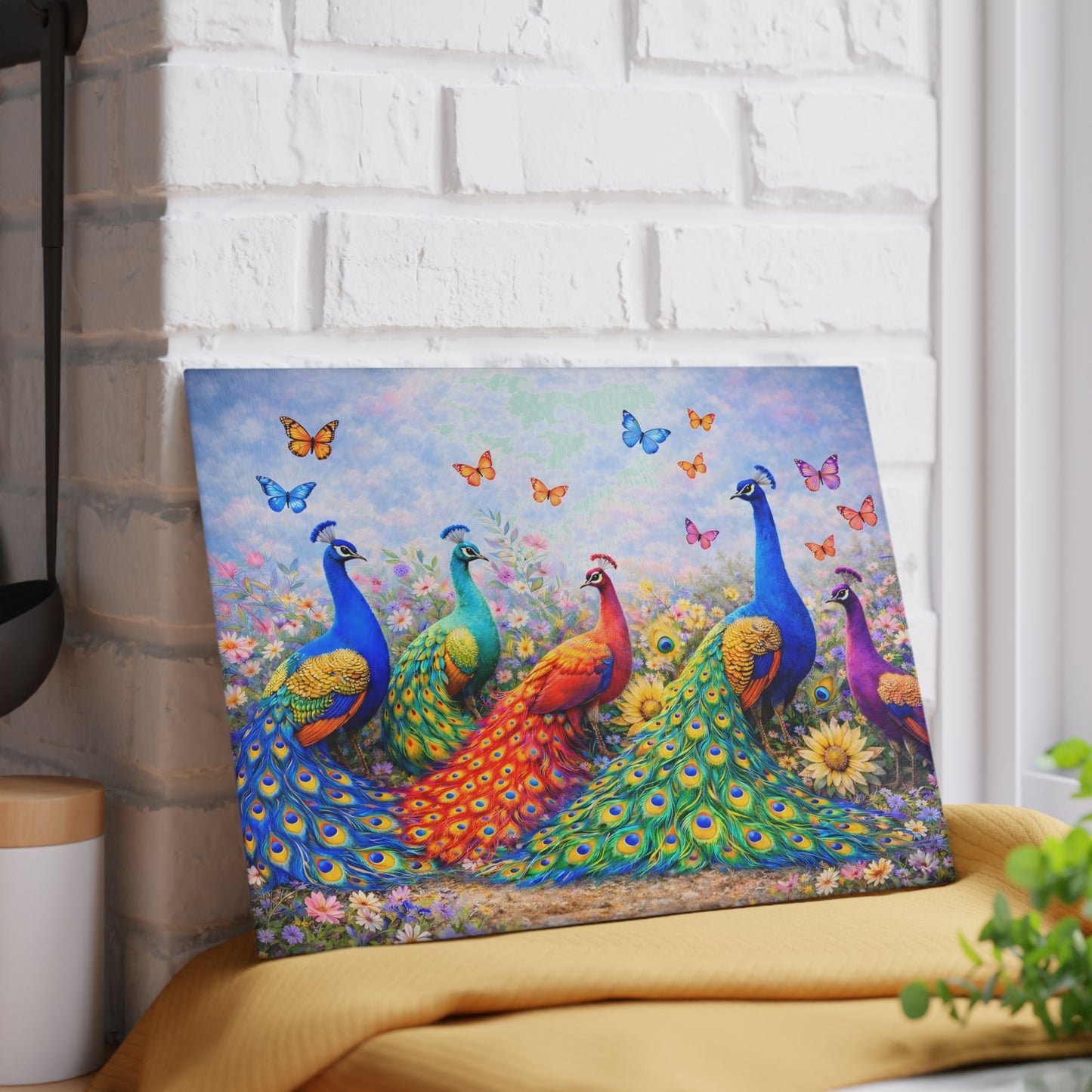 Peacock Glass Cutting Board – Elegant Nature-Inspired Kitchen Accent