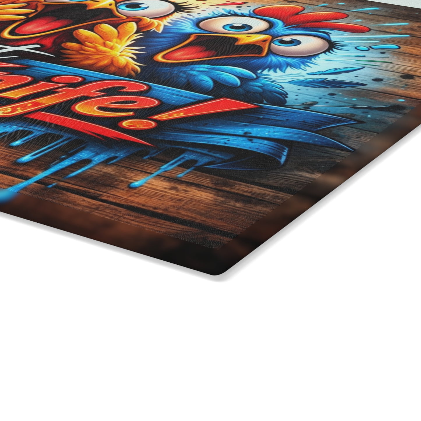 She’s Got a Knife! Glass Cutting Board – Hilarious Chicken Cartoon Kitchen Humor