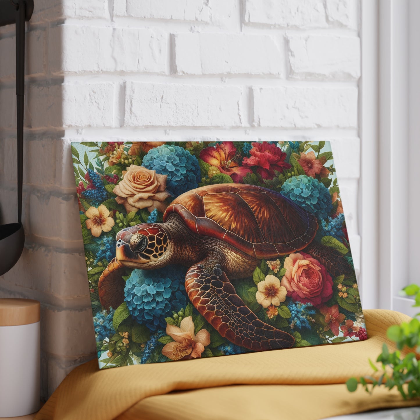 🐢🌺 Sea Turtle in Bloom Cutting Board – Ocean Serenity Meets Garden Elegance 🌊