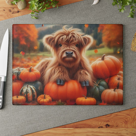 🍂🐮 Autumn Highland Calf Cutting Board – Rustic Fall Charm for Your Farmhouse Kitchen 🎃🍁