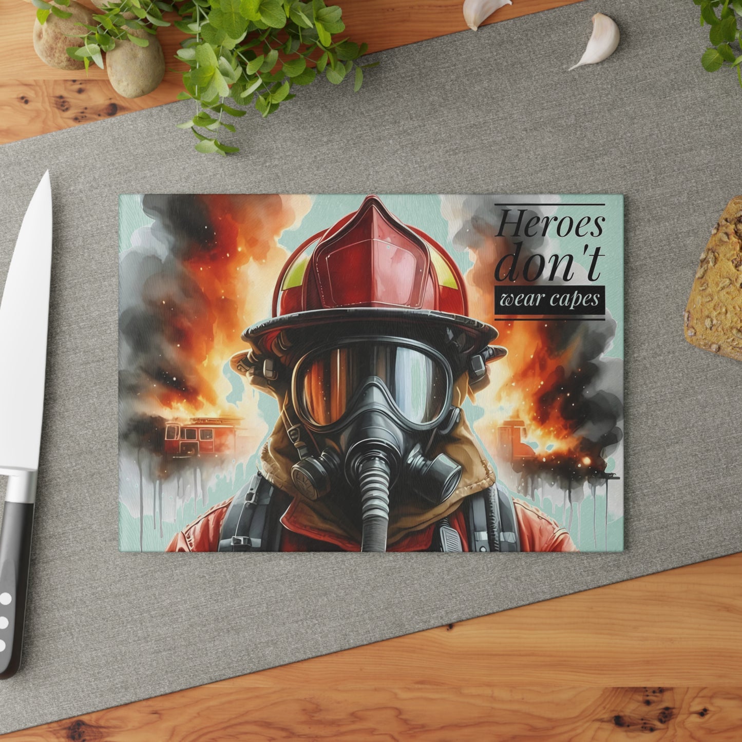 Firefighter Tribute Cutting Board – Heroes Don’t Wear Capes