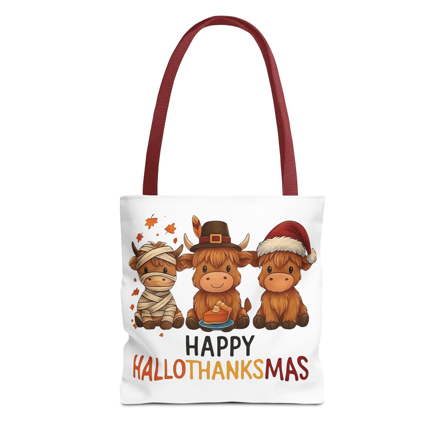 🐮 Happy Hallothanksmas Highland Cow Tote Bag – Holiday Fun All Season 🎃🦃🎄👜