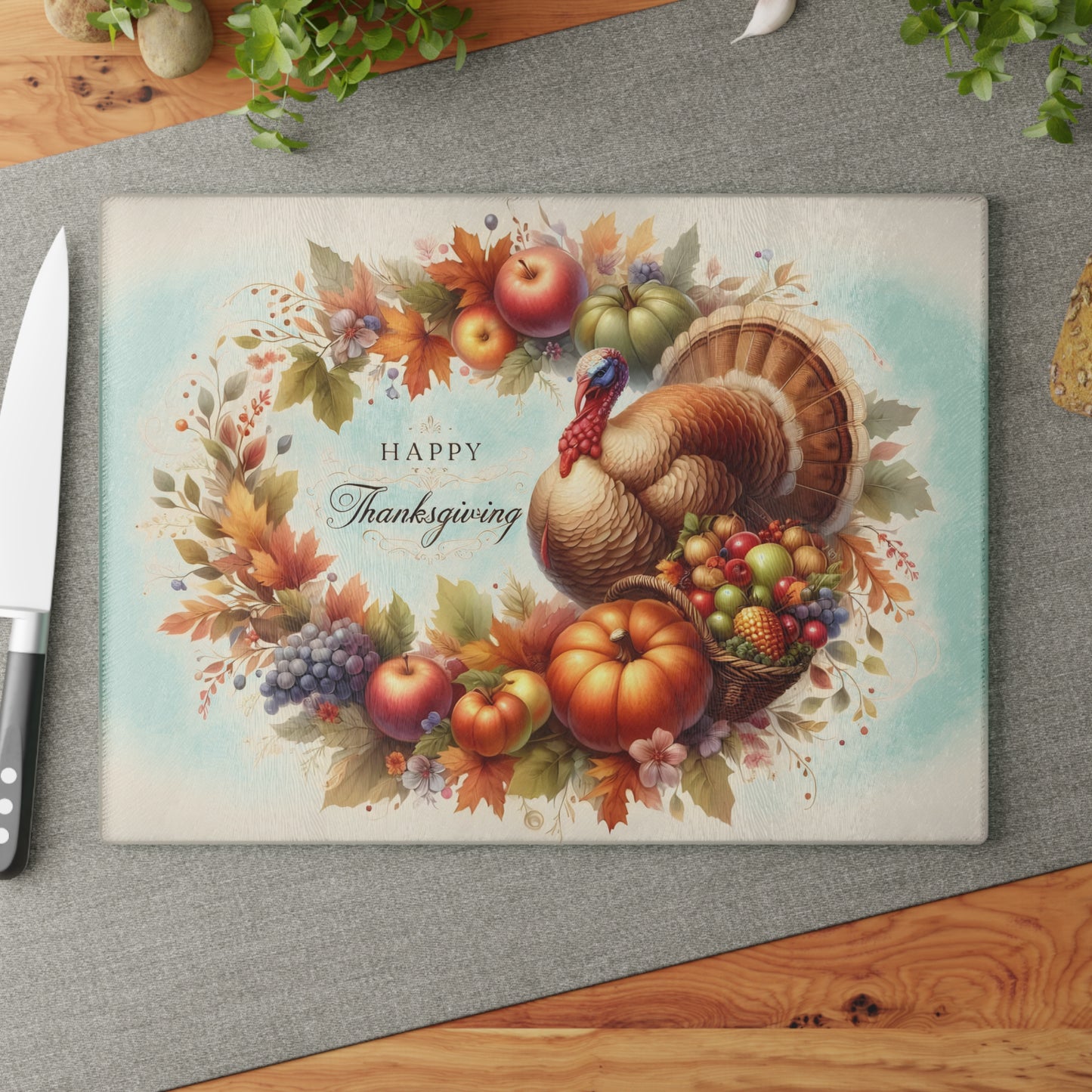 🦃🍂 “Happy Thanksgiving” Fall Turkey Cutting Board – Harvest Kitchen Décor ✨🌻