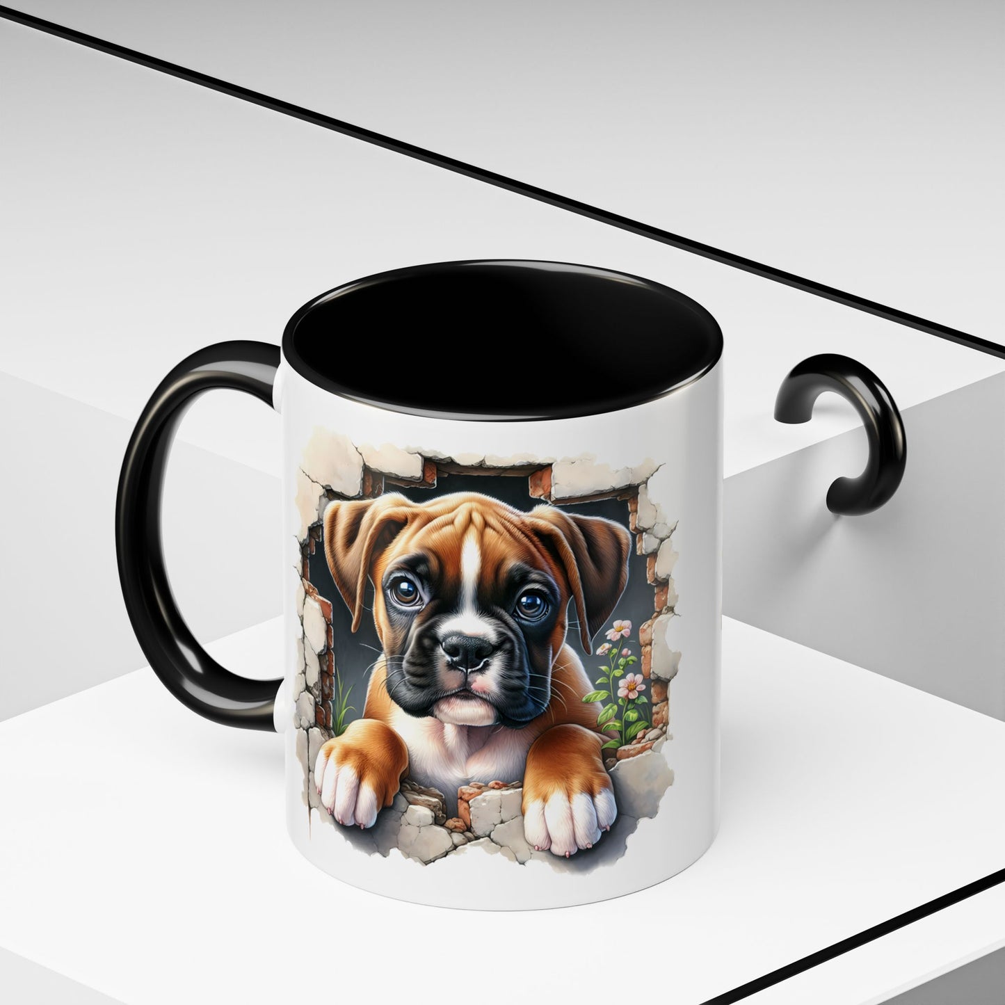🐶☕ Boxer Puppy Peek Accent Mug – Adorable Dog Lover Gift ✨💛