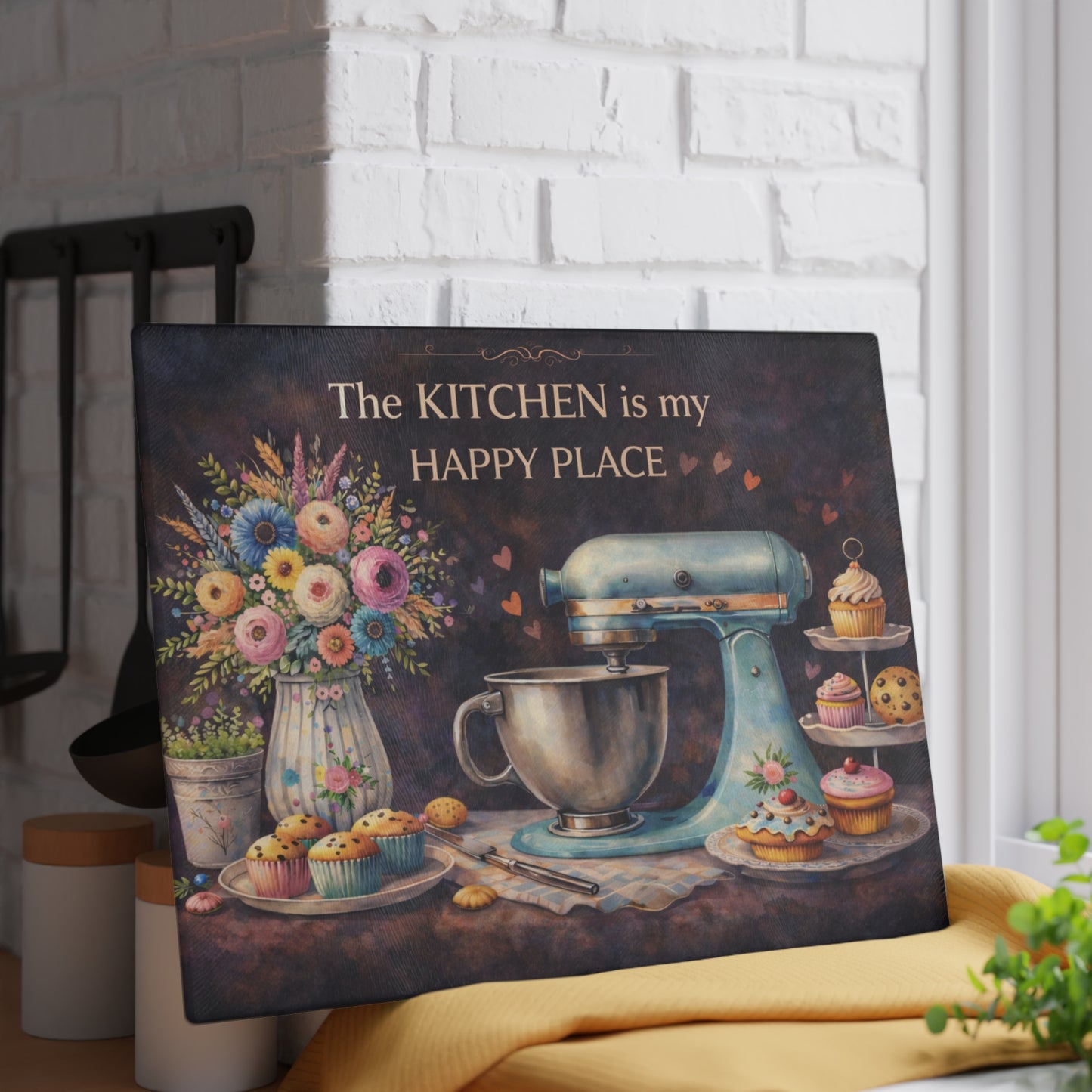 The Kitchen Is My Happy Place Glass Cutting Board – Baking Lover Kitchen Decor