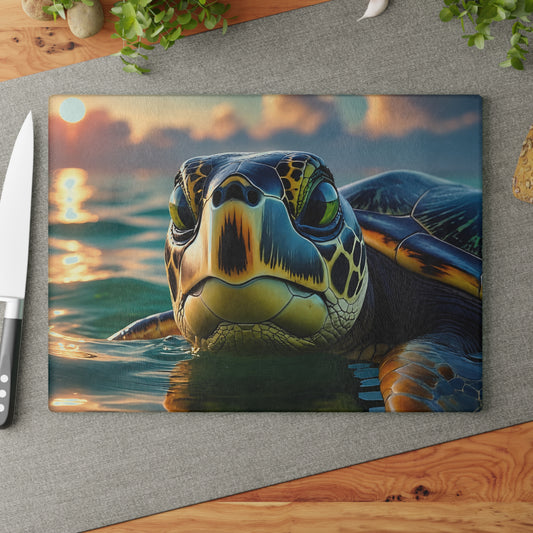 Sea Turtle Glass Cutting Board | Coastal Ocean Vibes Kitchen Decor