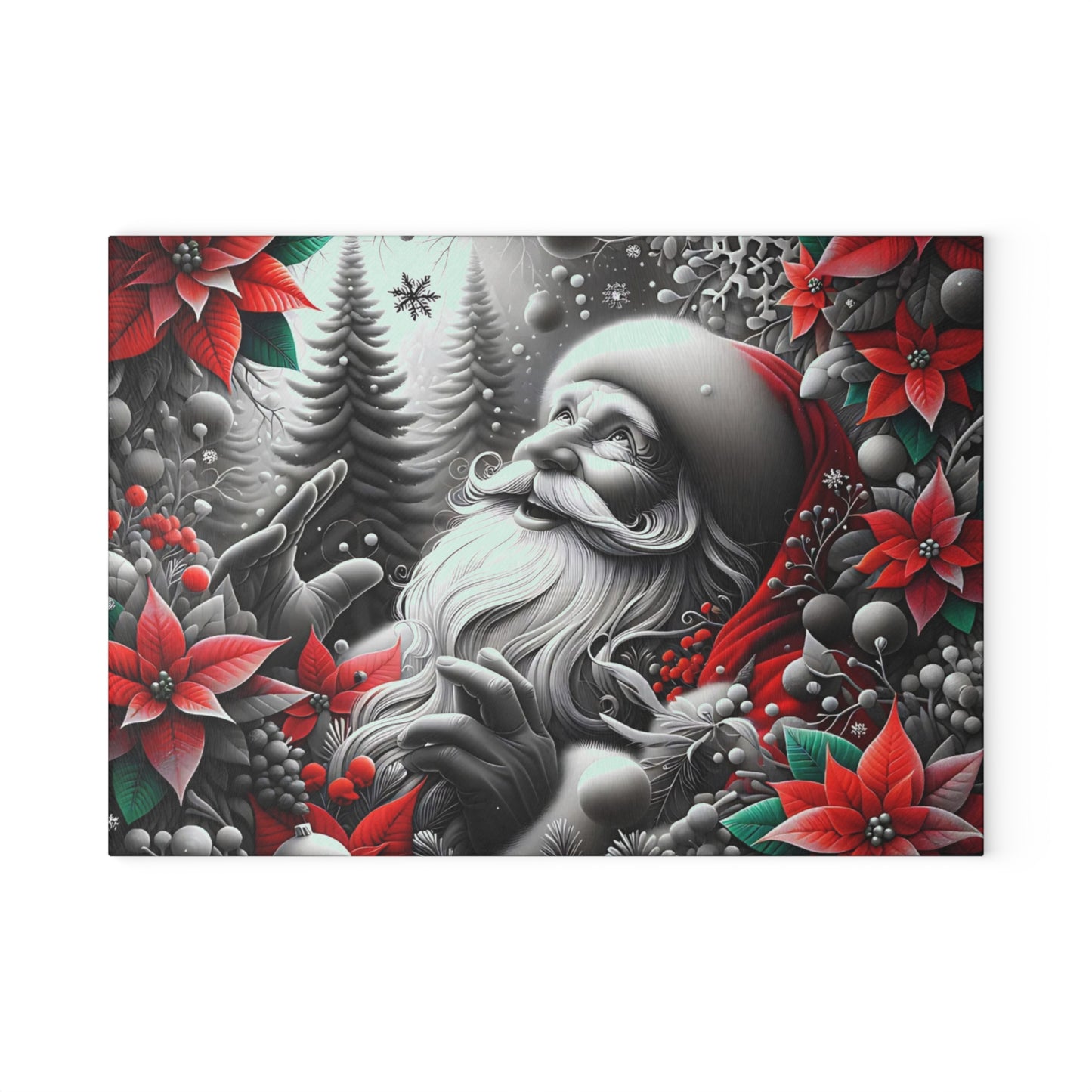 🎅❄️ “Midnight Snow Santa” Glass Cutting Board – Festive Glow for Your Kitchen