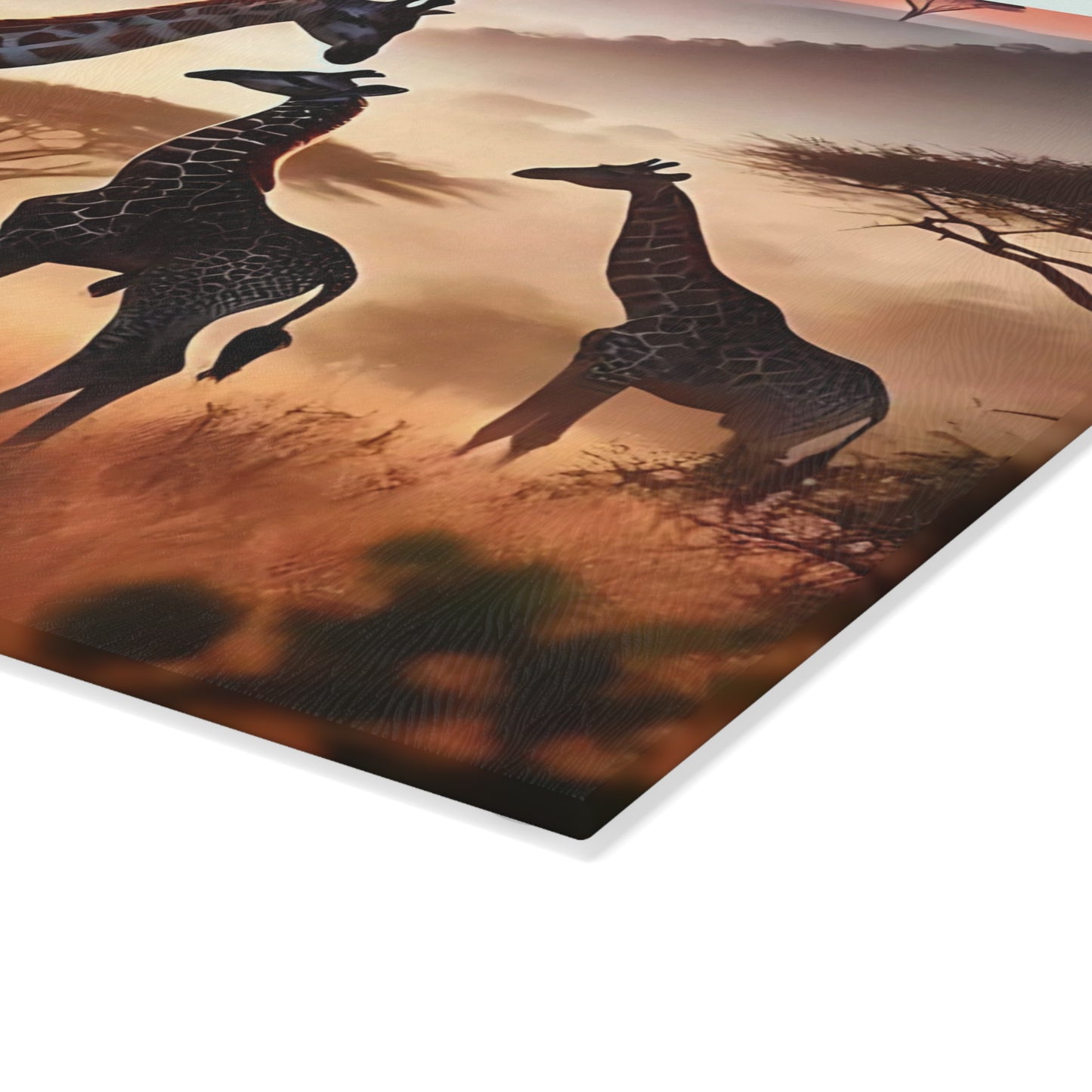 Tabla de cortar de vidrio con diseño de jirafa al atardecer, decoración de cocina, regalo de inauguración de la casa, regalo para amantes de los animales, regalo personalizado de vidrio templado, tabla de charcutería