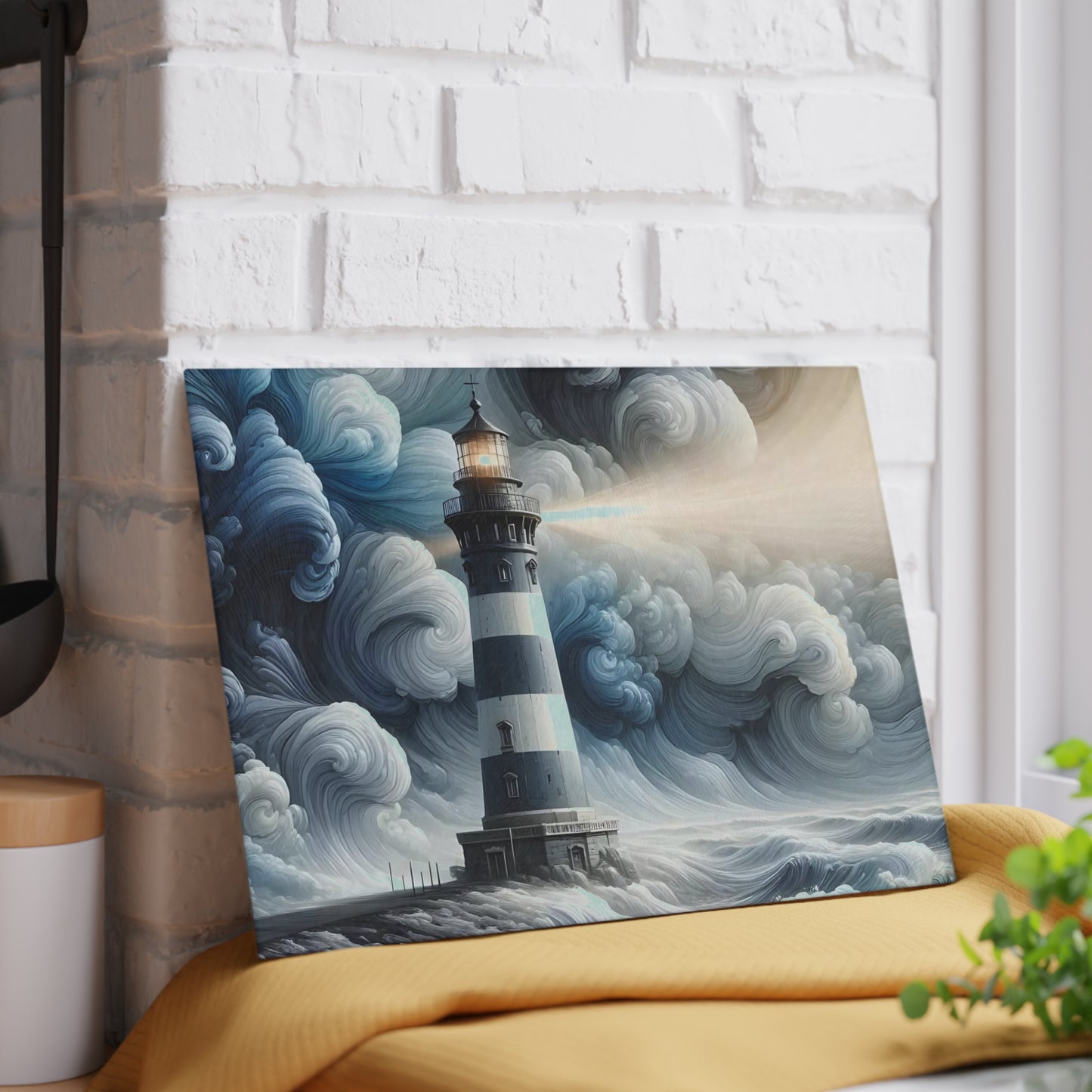 Tabla de cortar con diseño de faro, tabla de charcutería, tabla de cortar única, tabla de cortar de vidrio templado, regalo de inauguración de la casa, tabla de cortar personalizada