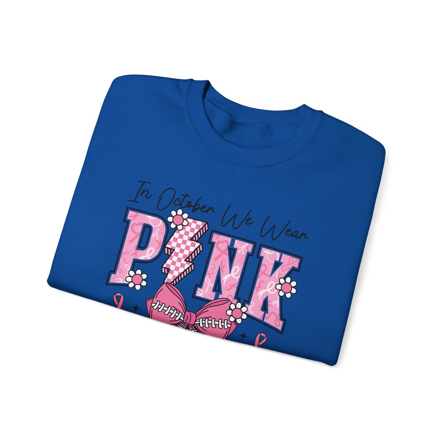 ⚡🎀 PINK Sweatshirt – Breast Cancer Awareness Bow & Lightning Bolt