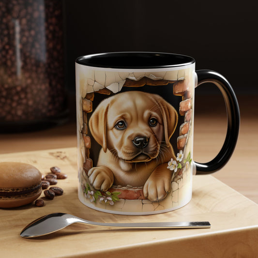 🐶☕ Labrador Puppy Peek Accent Mug – Sweet Yellow Lab Lover Gift ✨💛