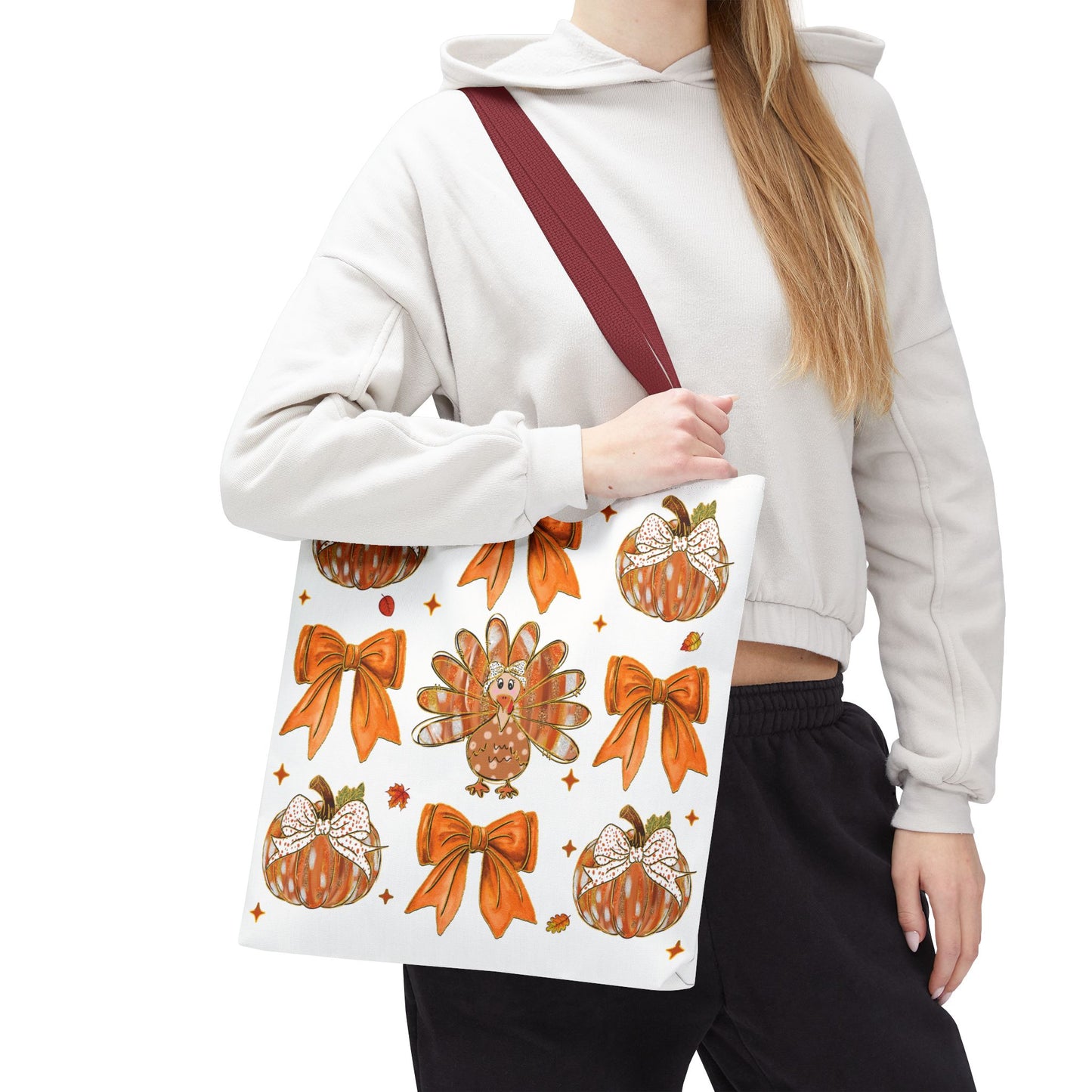 🎀 Girly Bows & Turkey Tote Bag – Cute & Cozy Thanksgiving Style 🦃🧡
