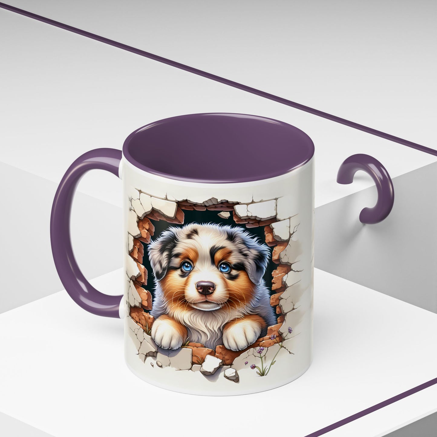🐾☕ Australian Shepherd Puppy Peek Accent Mug – Blue-Eyed Beauty Dog Lover Gift ✨💙