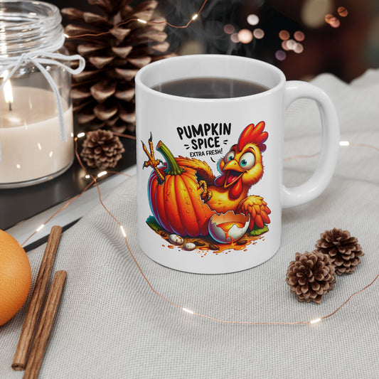 🐔🎃 Pumpkin Spice Extra Fresh Chicken Mug – Funny Fall Coffee Cup ✨☕