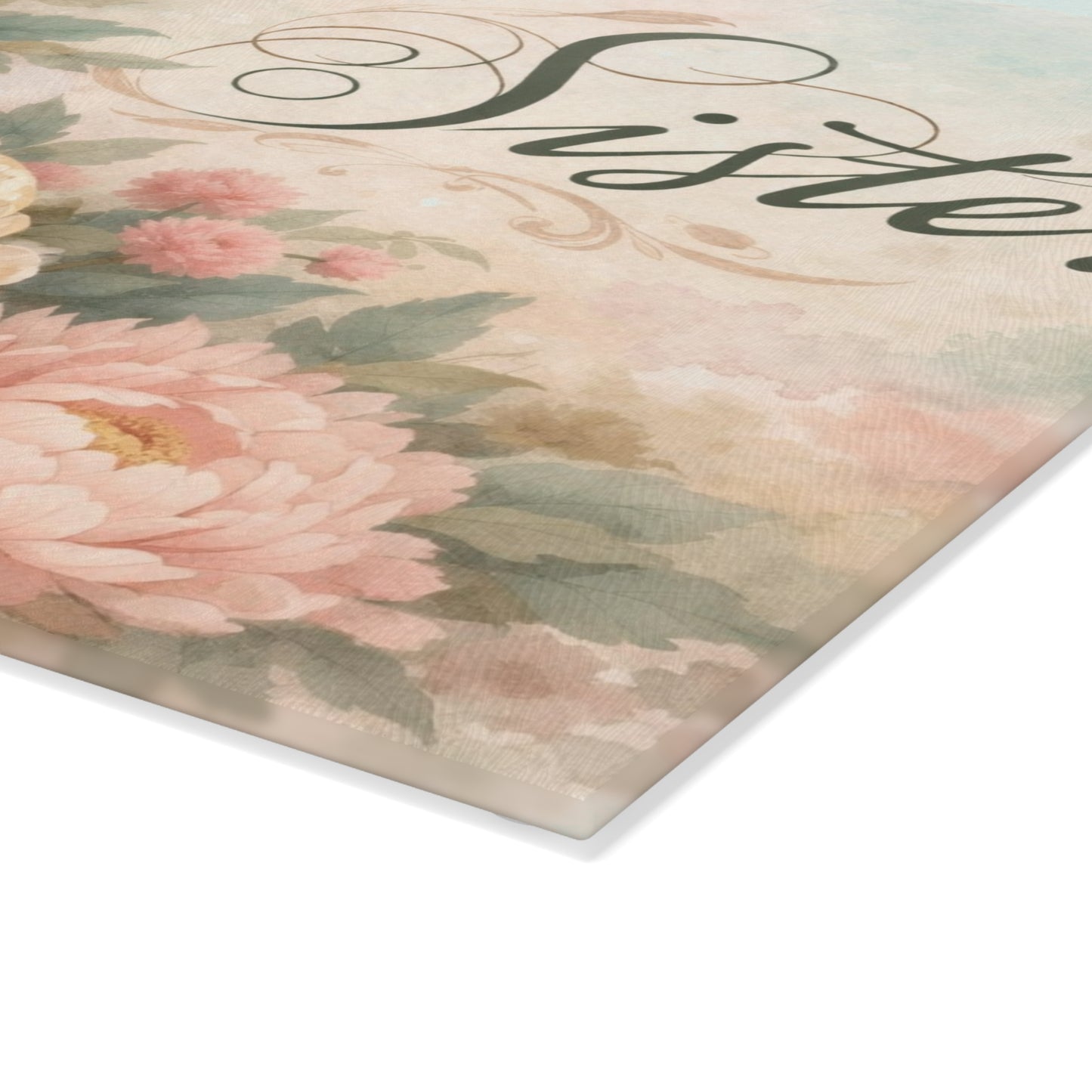 Sister Floral Glass Cutting Board – Elegant Kitchen Gift for Her
