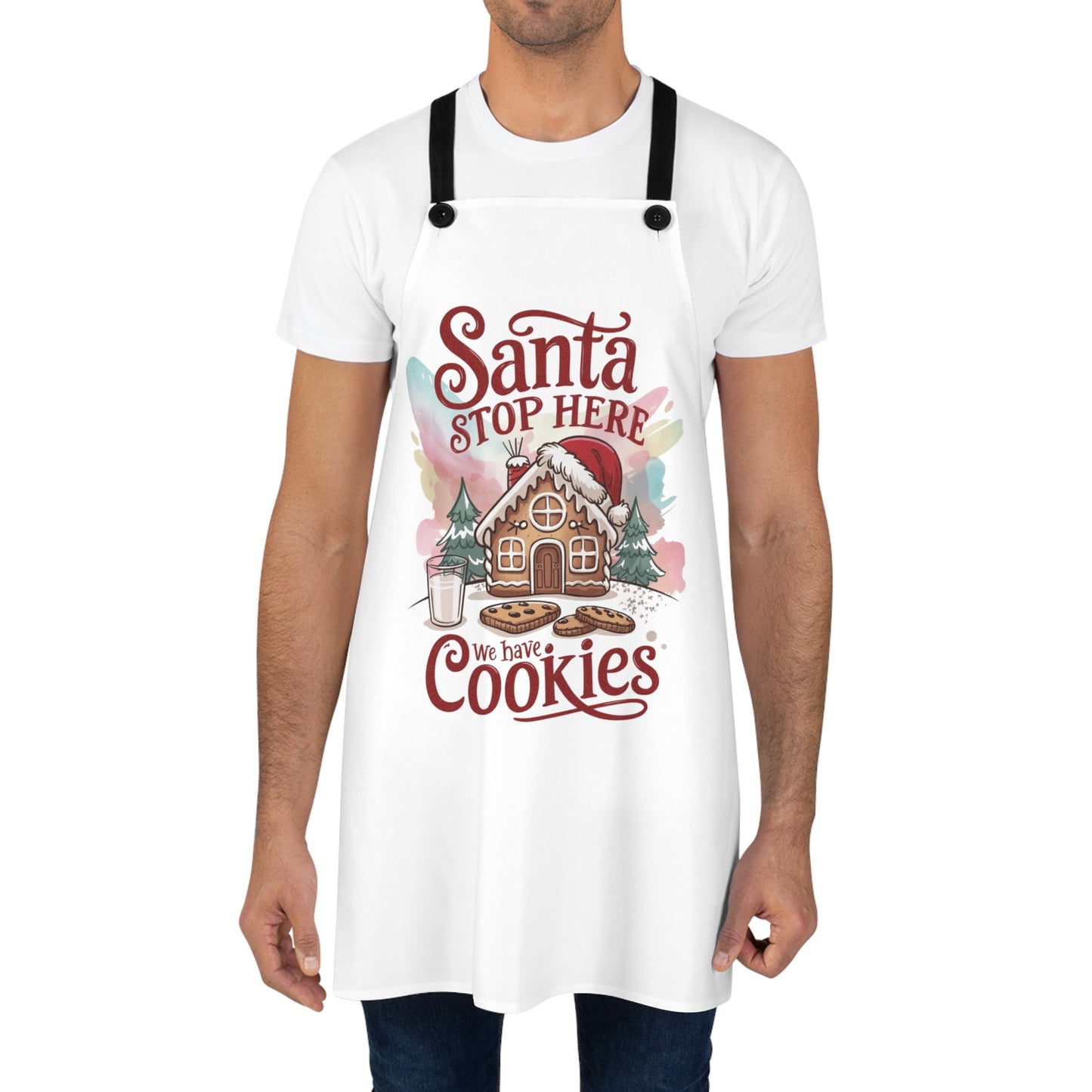 🎅🍪 “Santa, Stop Here—We Have Cookies!” Christmas Apron – Gingerbread Cottage Kitchen Cheer