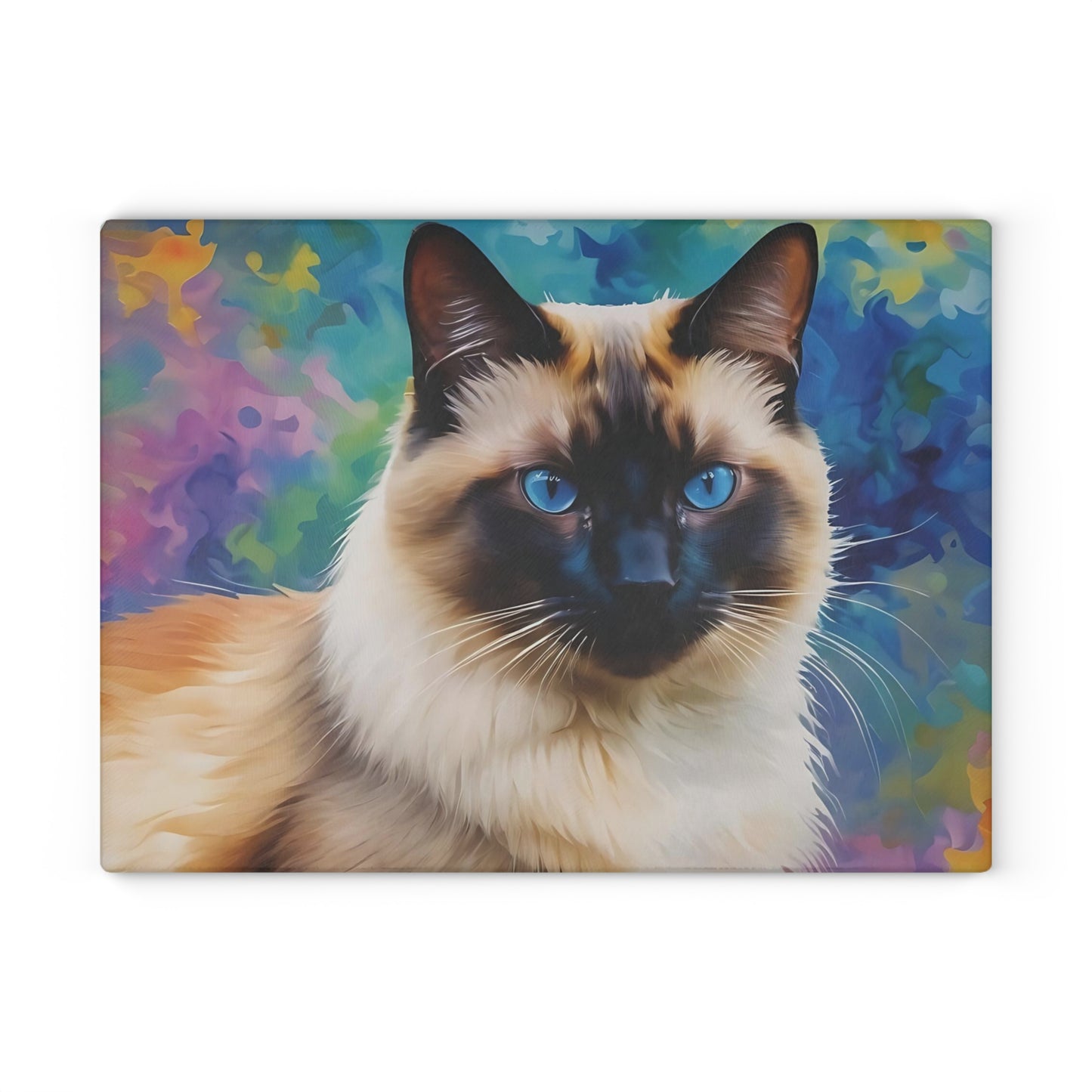 😻 Siamese Cat Cutting Board – Blue-Eyed Beauty in a Color Splash Kitchen Scene 🟦🌈