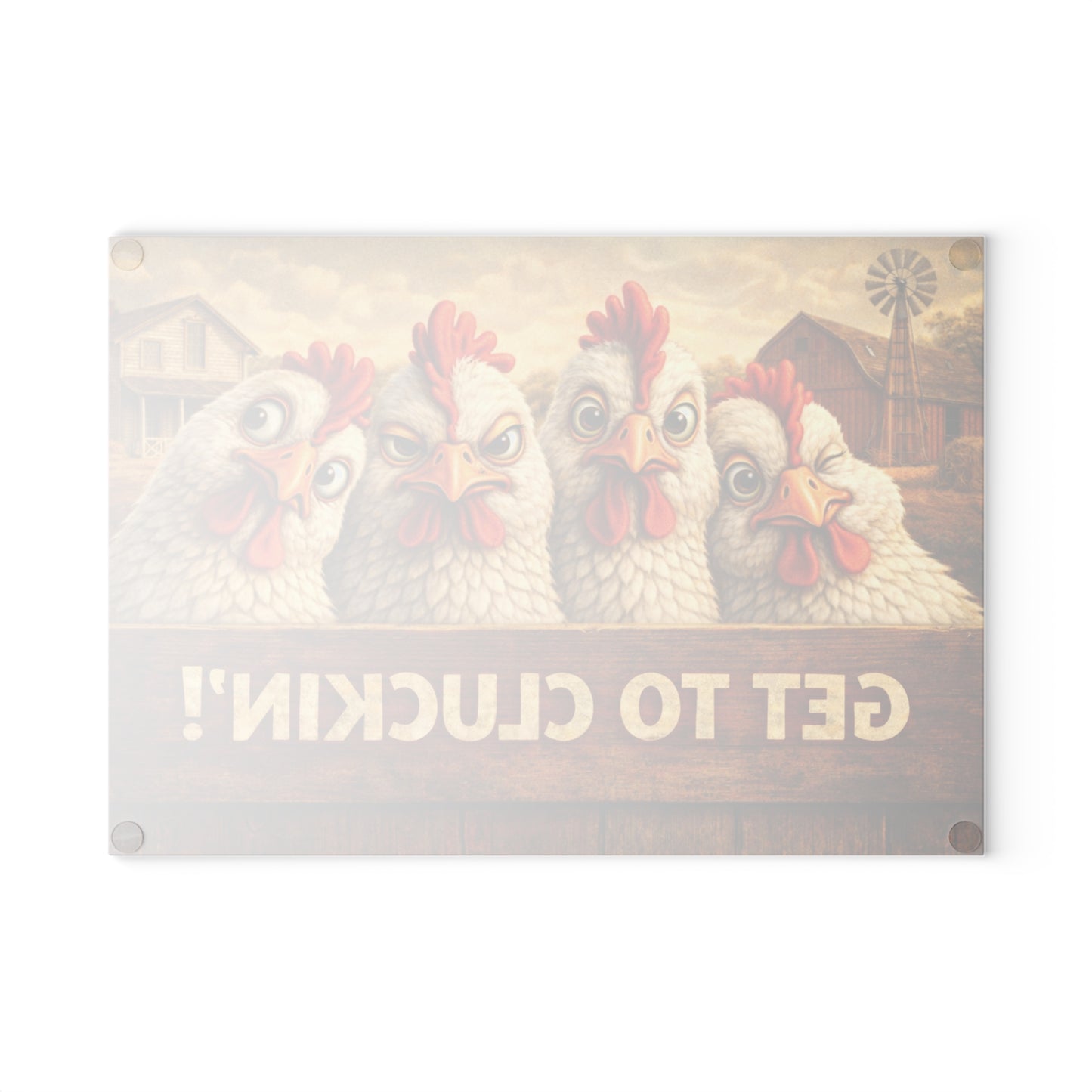 Get to Cluckin’! Funny Chicken Glass Cutting Board – Bold Farmhouse Kitchen Humor