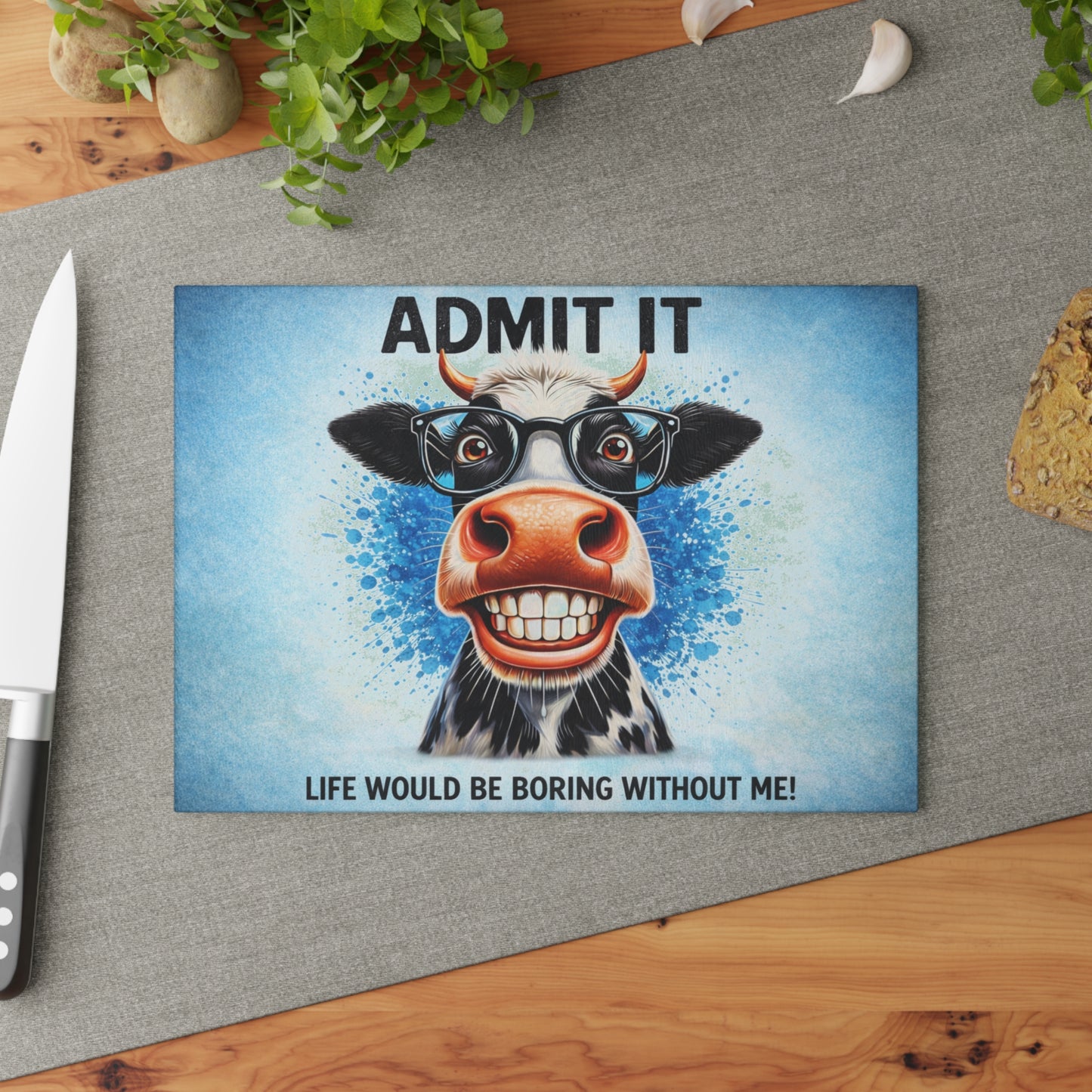Admit It Cow Glass Cutting Board – Funny Farm Animal Kitchen Decor