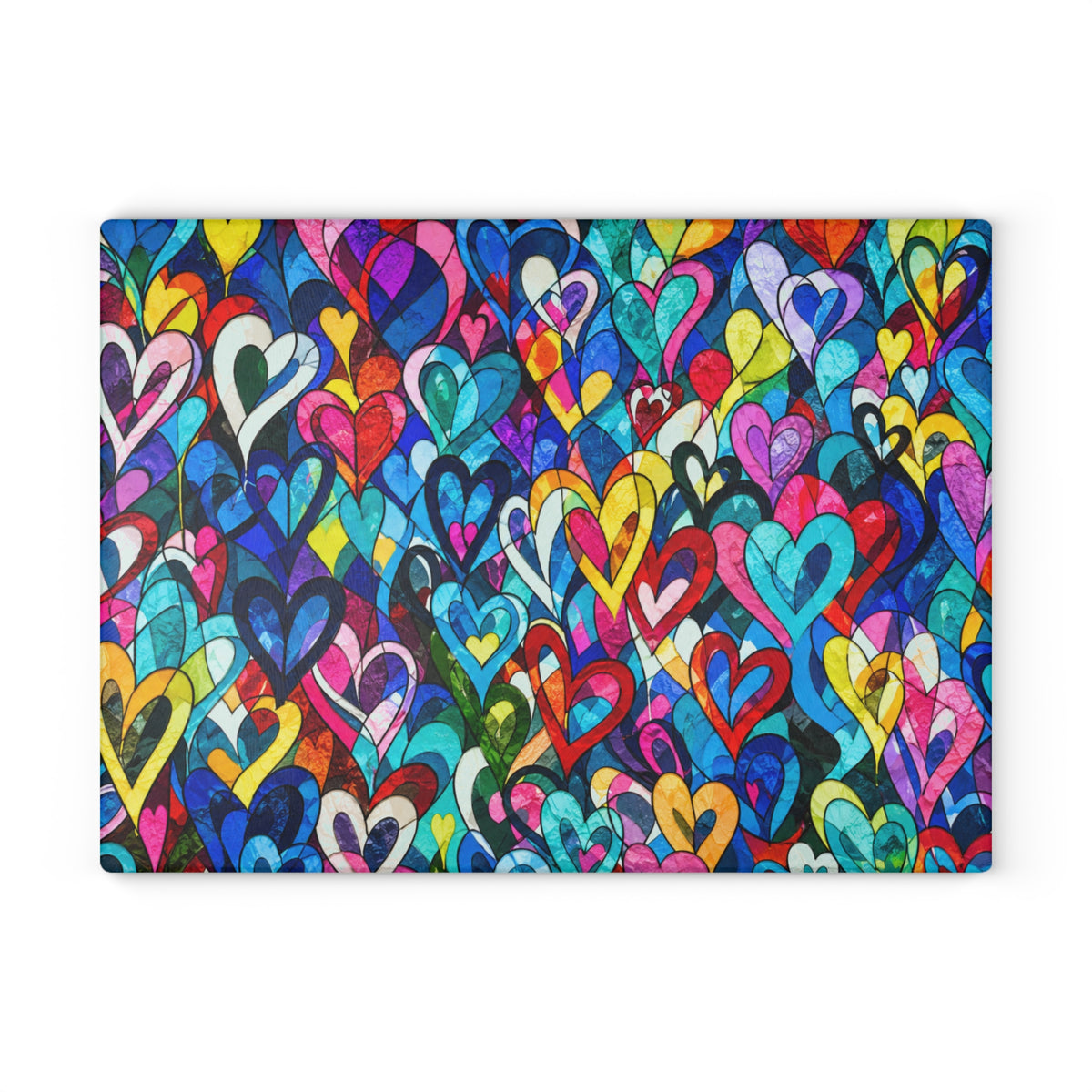 Colorful Hearts Stained-Glass-Inspired Glass Cutting Board – Rainbow Love Kitchen Decor