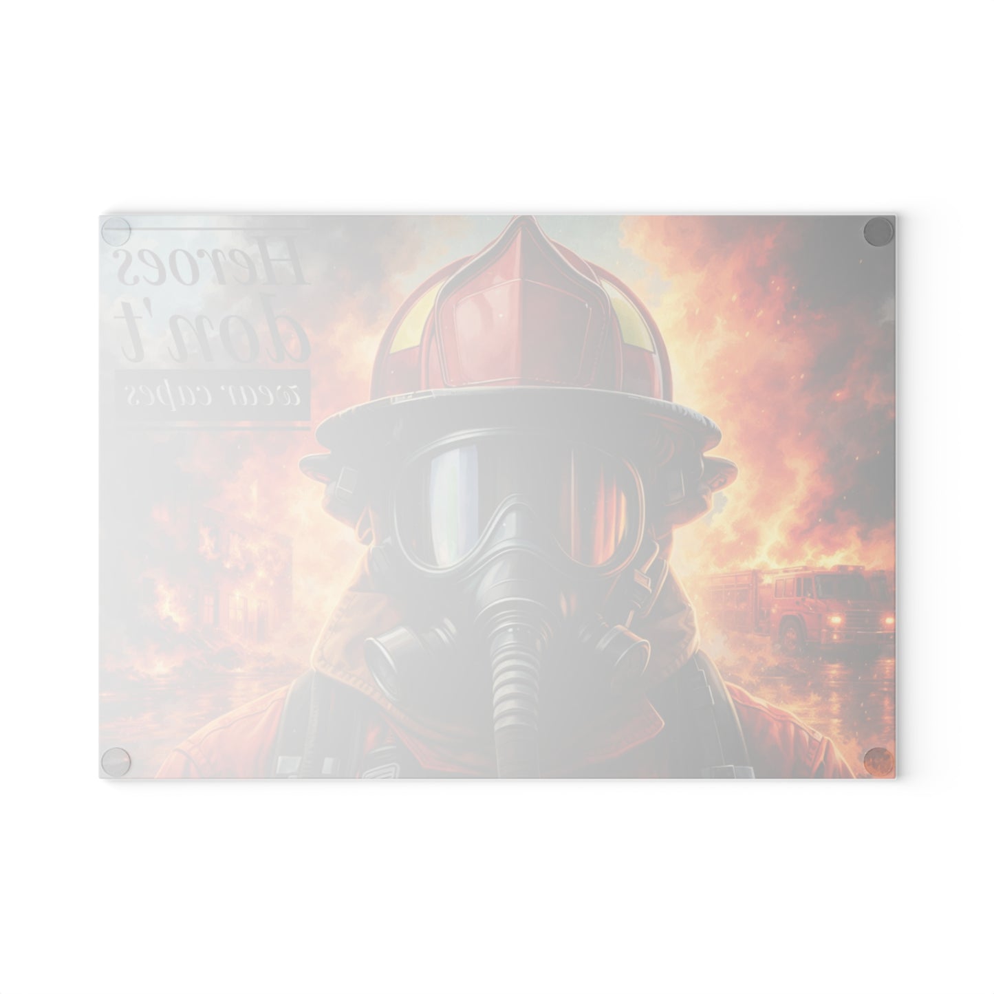 Firefighter Hero Tribute Glass Cutting Board – First Responder Strength Kitchen Art