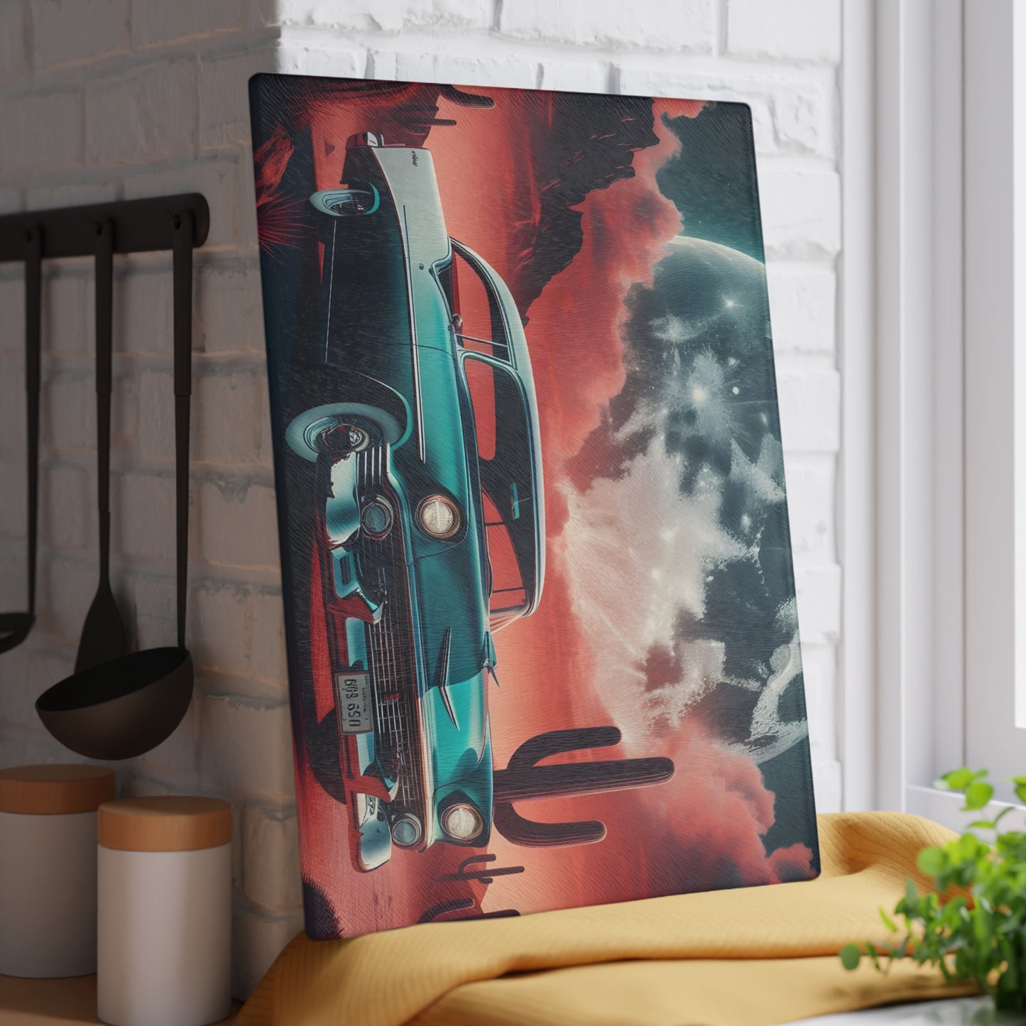 🌵 Retro Desert Night Car Cutting Board – Vintage Vibes for Your Kitchen 🚗