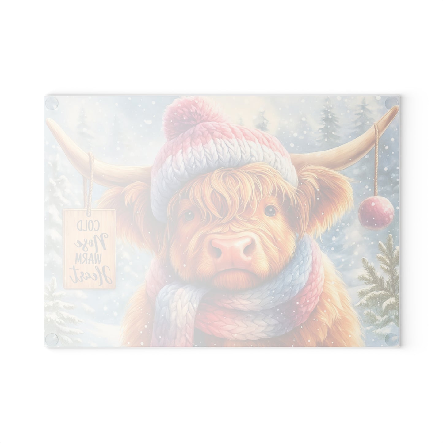 🐮❄️ “Cold Nose, Warm Heart” Tempered Glass Board – Cozy Highland Winter Vibes