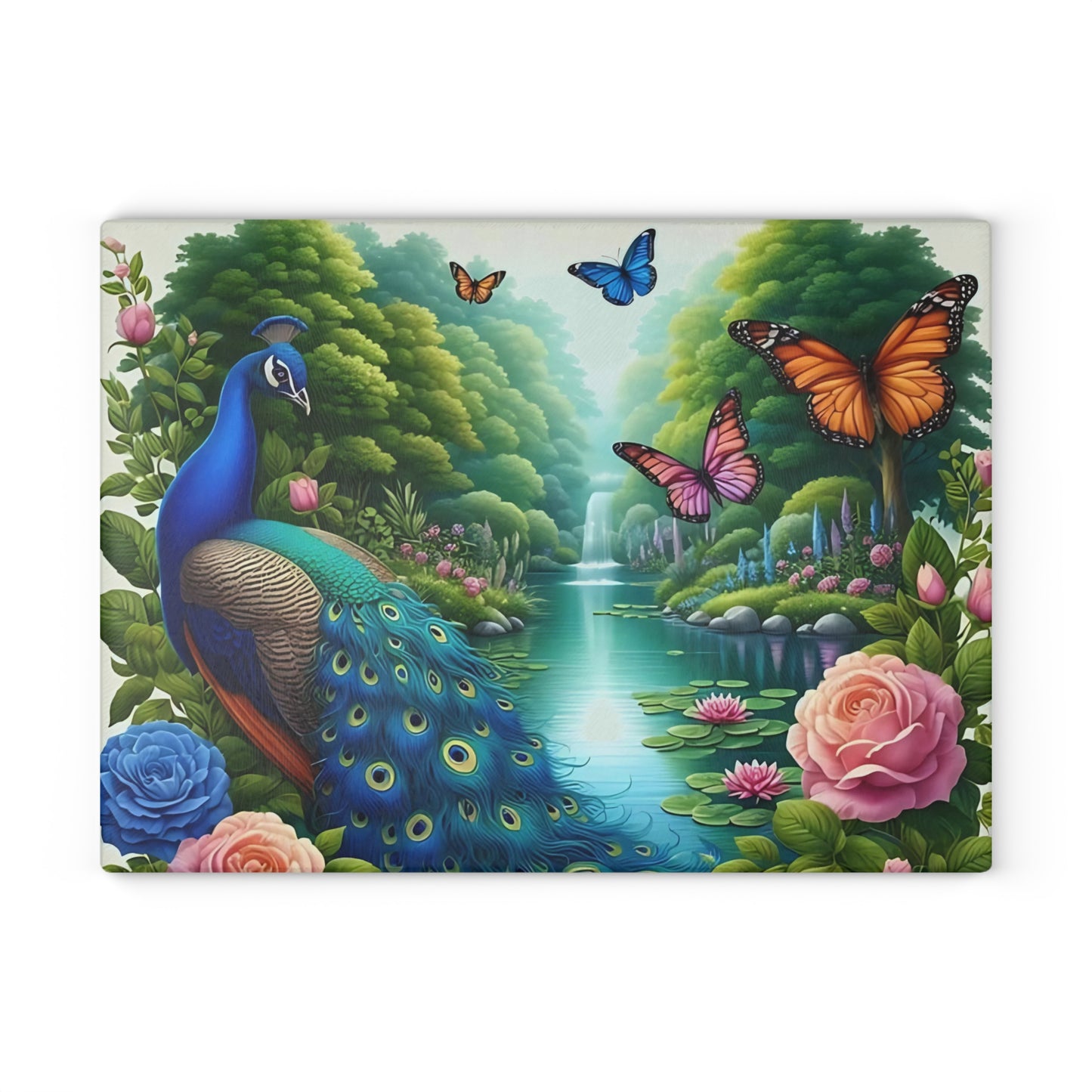 Peacock decor, butterfly decor, cutting board, kitchen decor, kitchen art, serving board, peacock gift, butterfly gift, floral cutting board