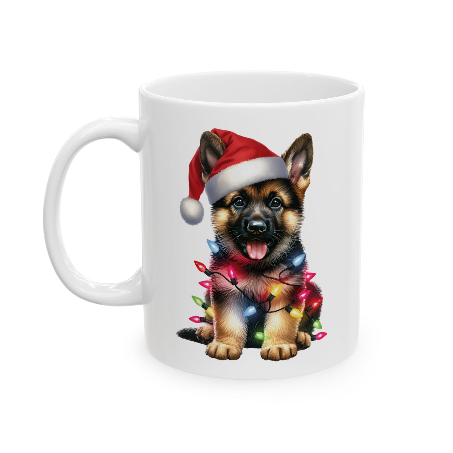🎄 German Shepherd Christmas Lights Mug – Santa Paws & Holiday Cheer in Every Sip 🐾