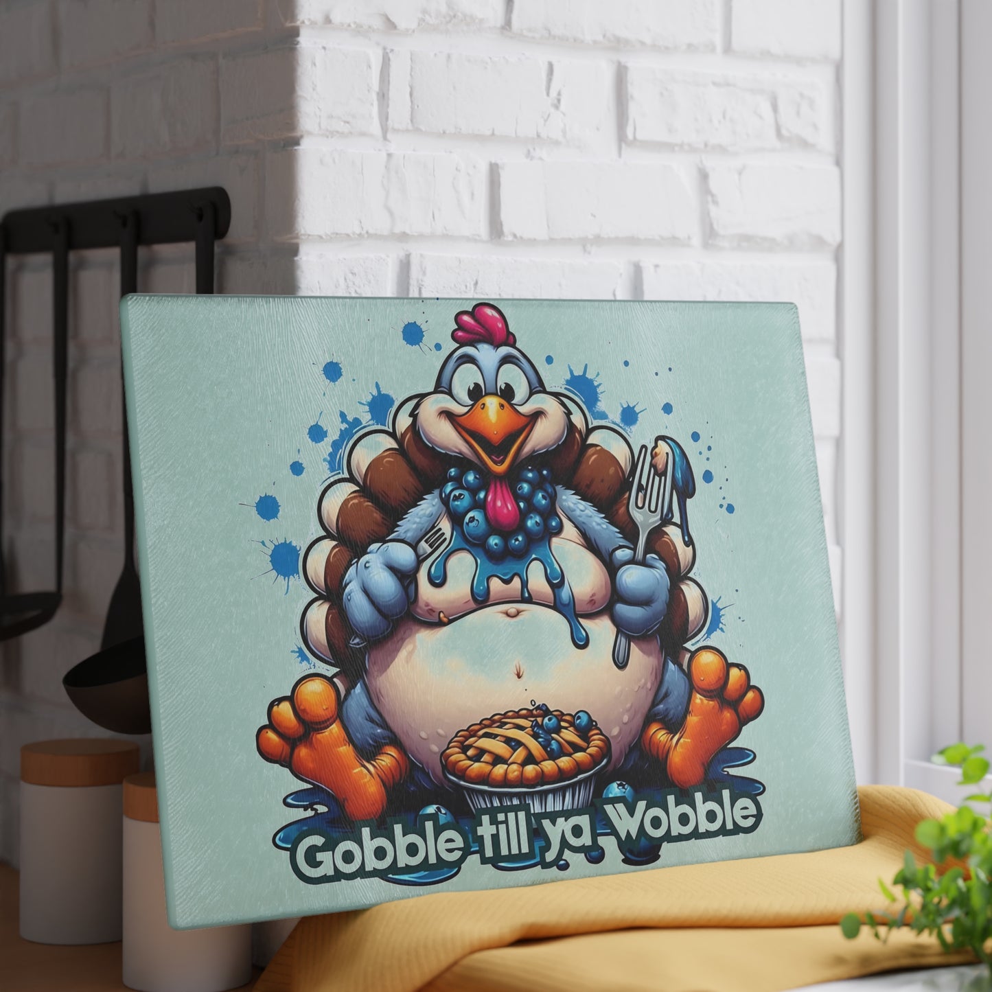 🦃🥧 Gobble Till Ya Wobble Cutting Board – Fun Thanksgiving Kitchen Décor with Playful Turkey & Pie 🎉🍽️