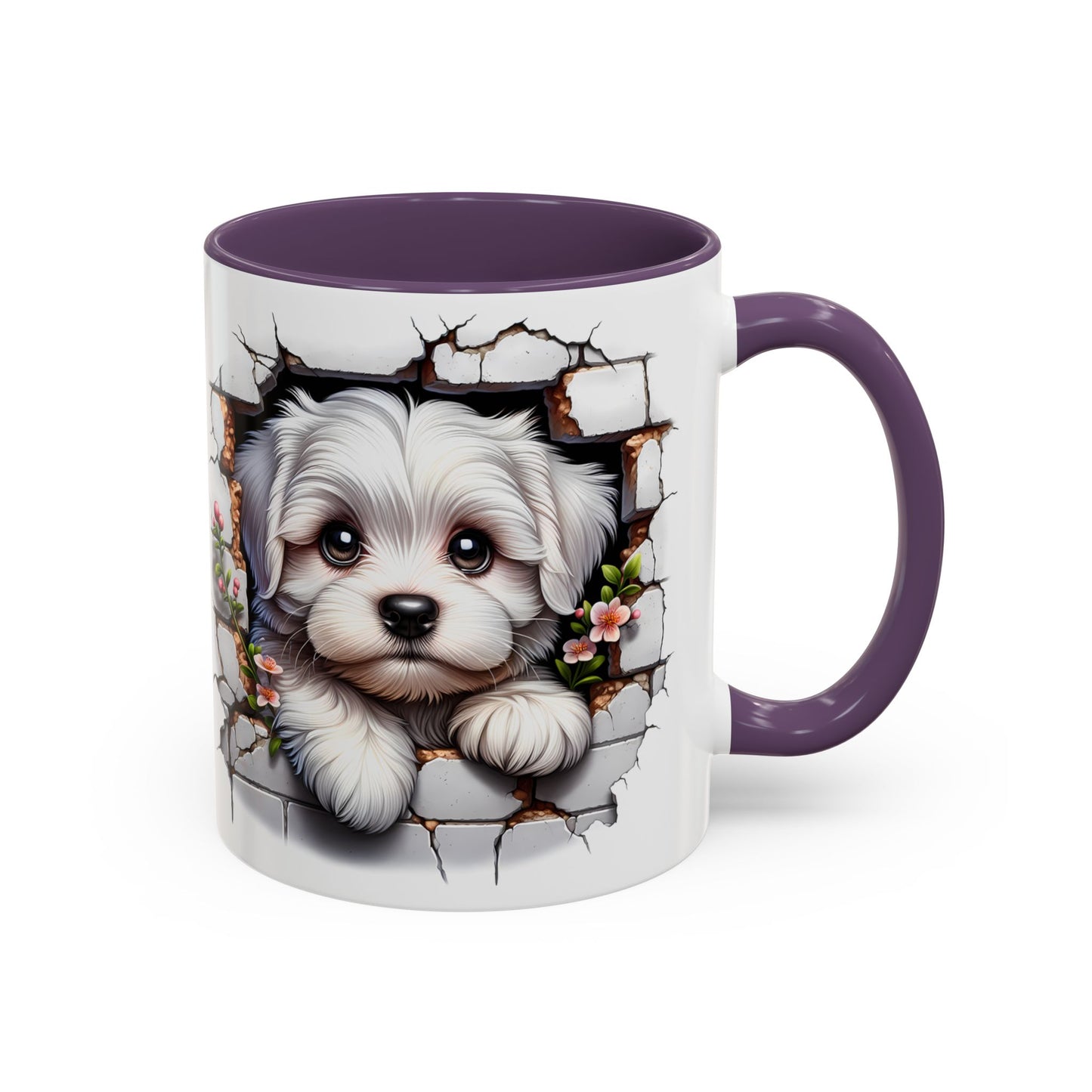 🎀🐶 Maltese Puppy Accent Mug – Cute Peek-Through Dog Design for Animal Lovers ☕💖