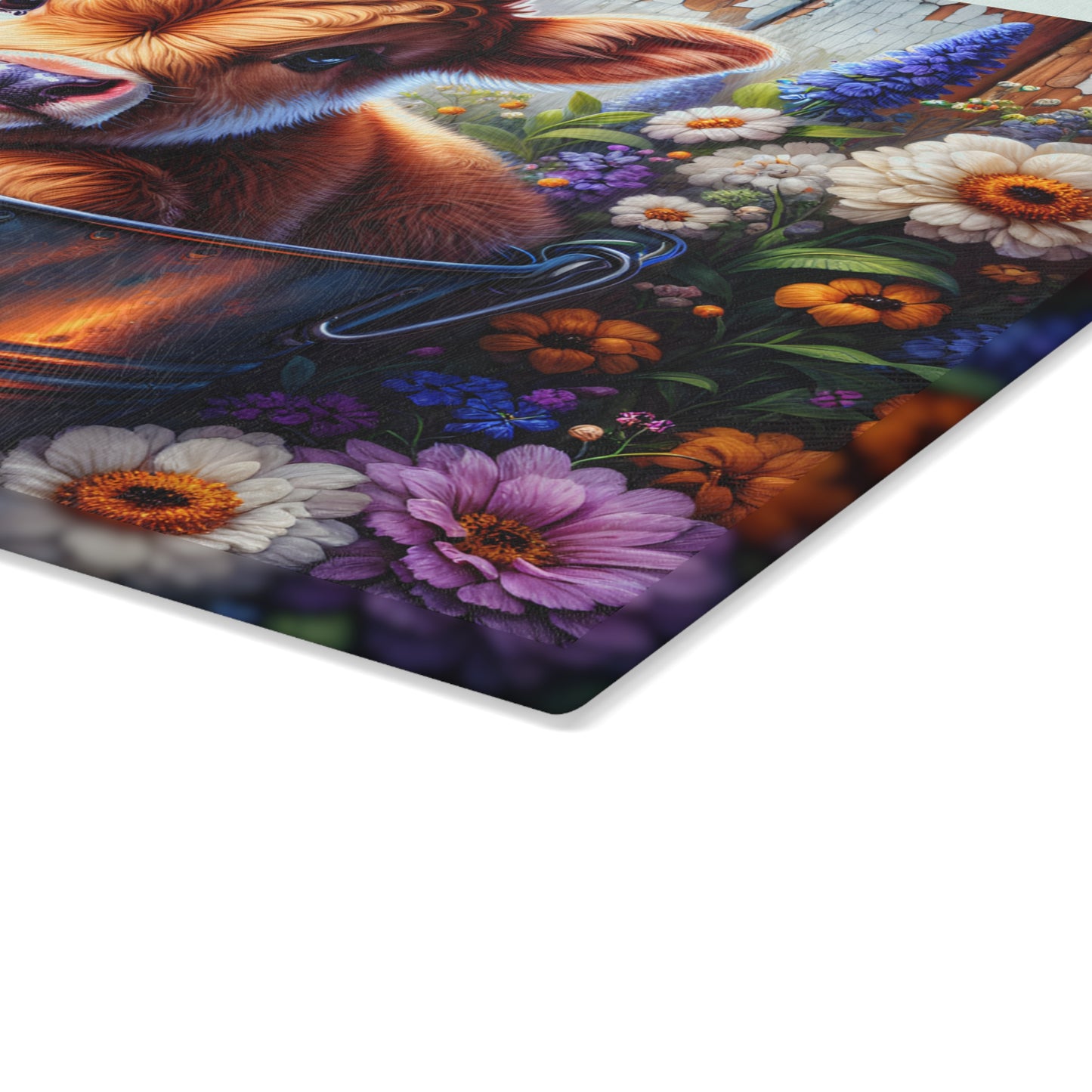 🐮 Wildflower Bucket Calf Cutting Board – Bright Blooms & Farmyard Whimsy for Your Kitchen