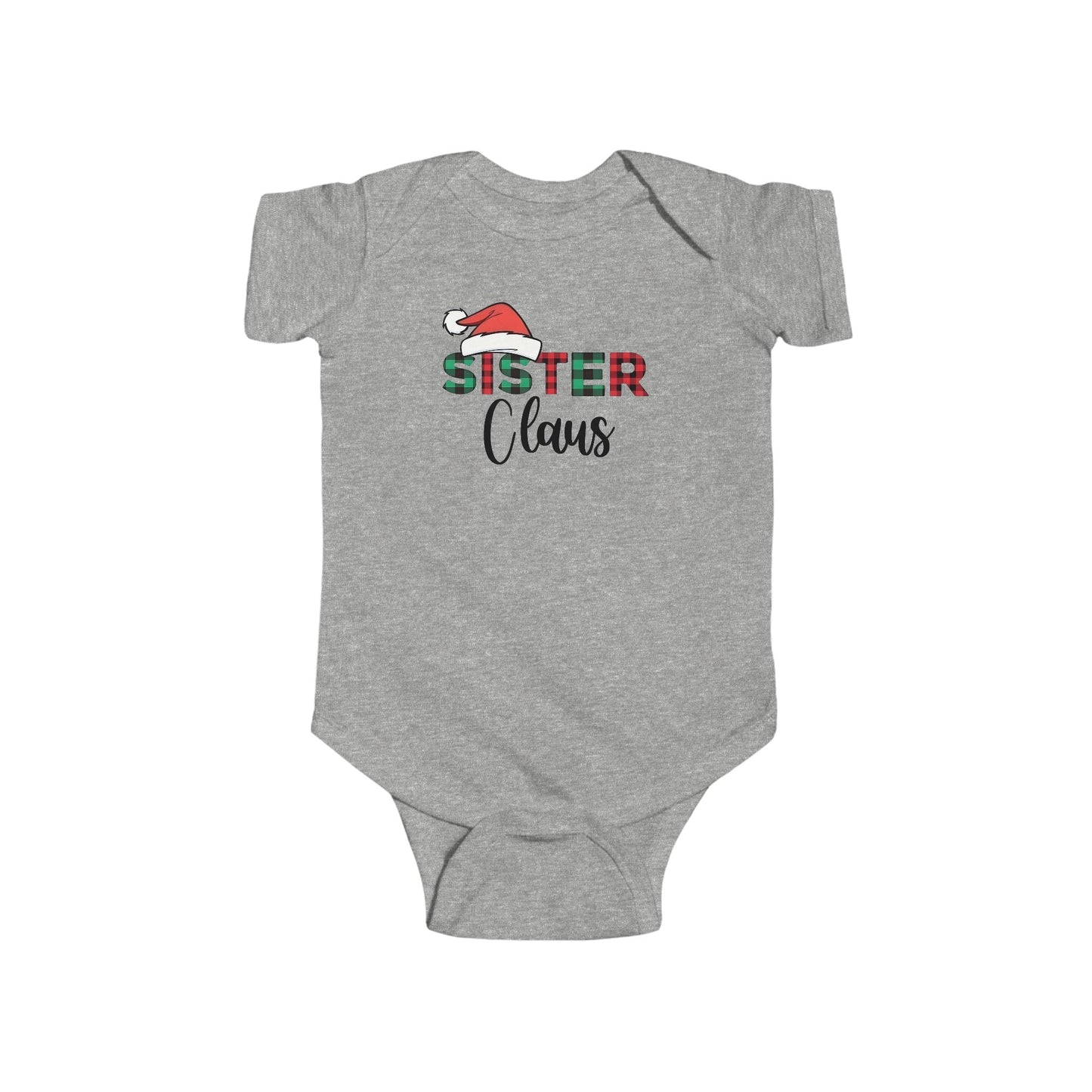 Sister Claus Baby Onesie – Plaid Lettering & Cozy Holiday Outfit 🎀❄️