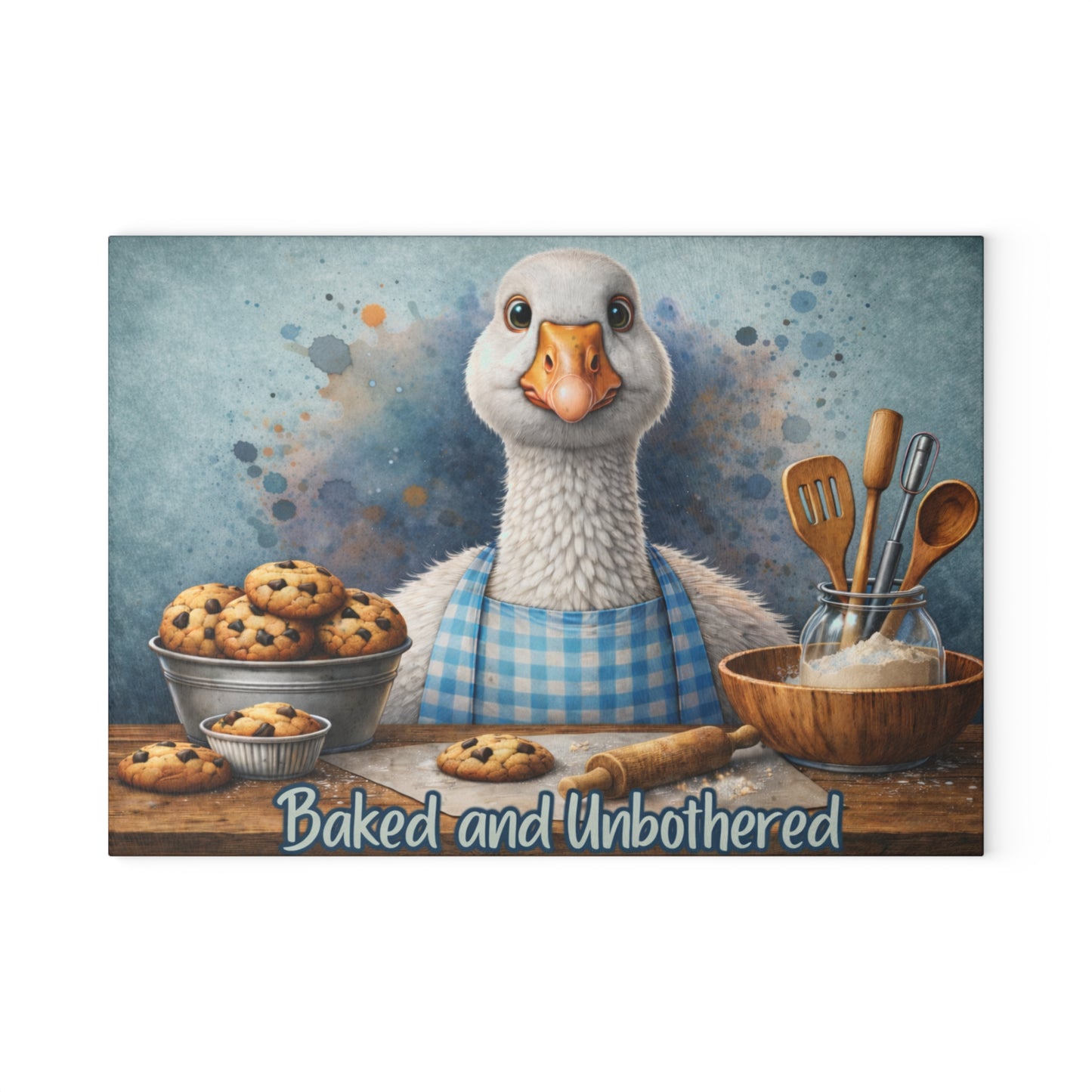 Baked and Unbothered Glass Cutting Board – Whimsical Goose Kitchen Decor