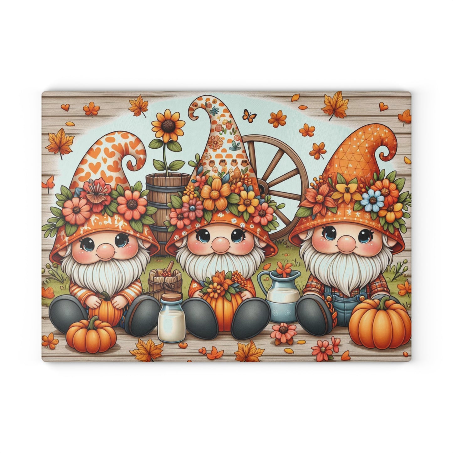 🍂 Autumn Gnome Trio Cutting Board – Whimsical Harvest Charm for Your Kitchen