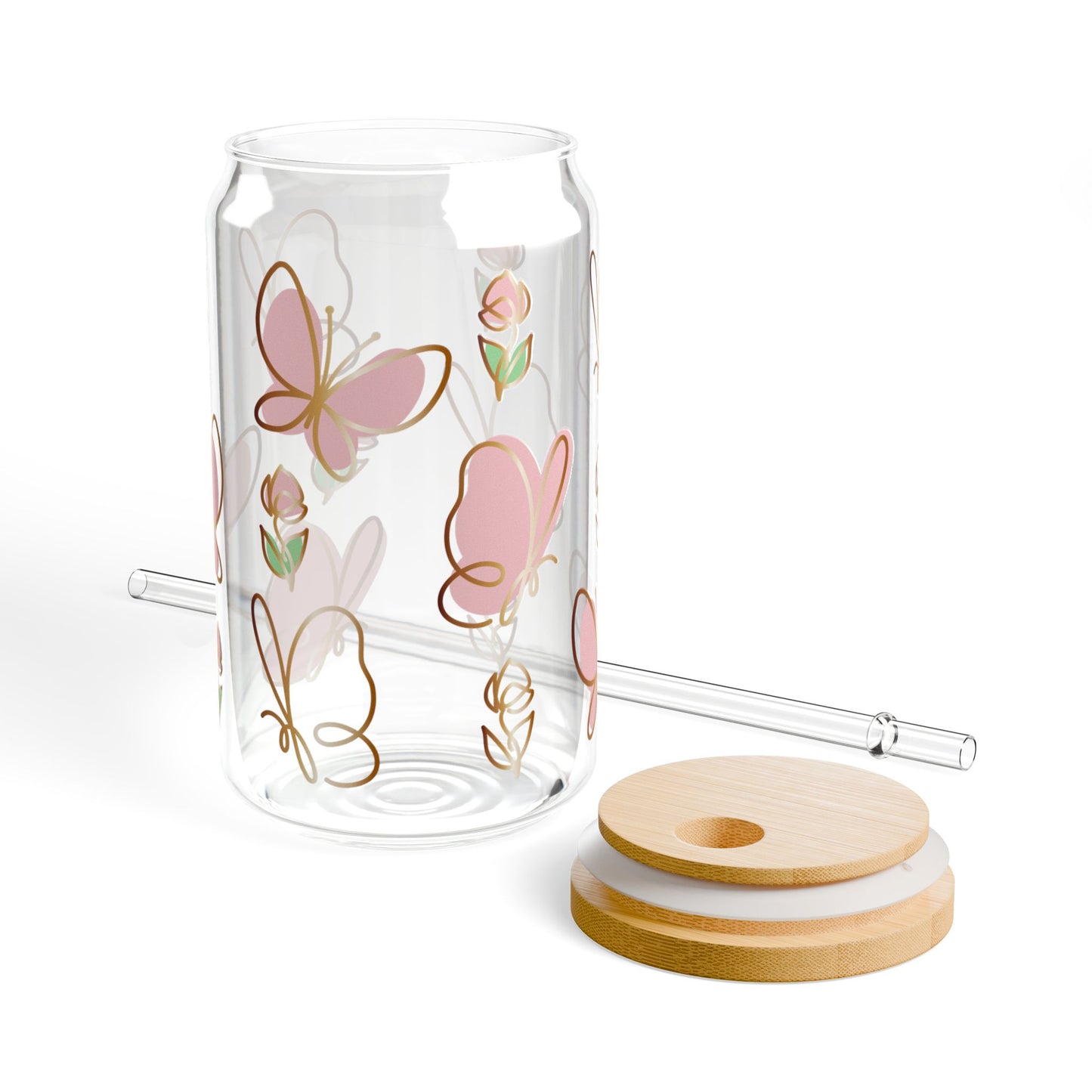 Vaso con forma de mariposa rosa y rosa dorada: elegante vaso floral para beber para cualquier ocasión.