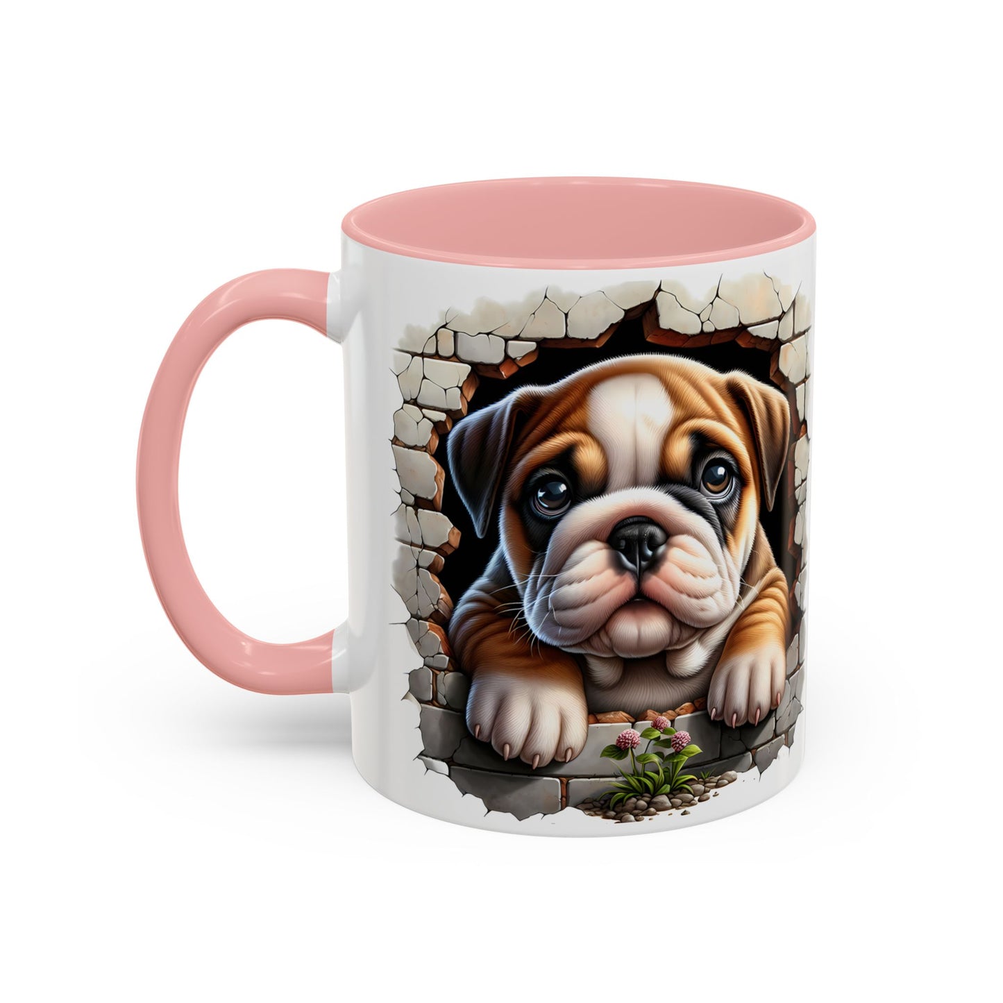 🎀🐶 English Bulldog Puppy Accent Mug – Cute Peek-Through Dog Design for Animal Lovers ☕💖