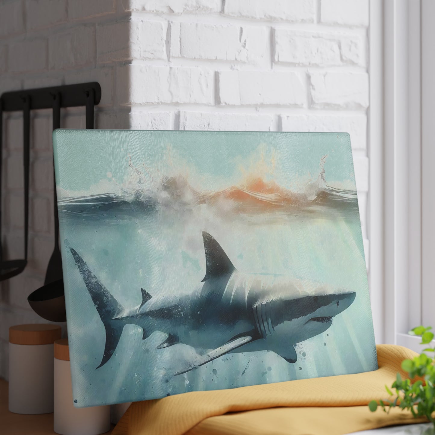Decoración de cocina con tiburón, tabla de cortar con temática oceánica, idea de regalo con tiburón, regalo para amantes de los tiburones, regalo con temática de tiburón, tabla de cortar única