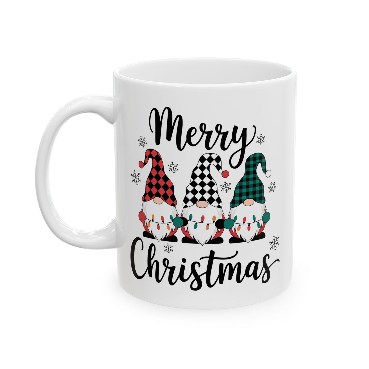 🎅🎄 Merry Christmas Gnomes – Festive Plaid Holiday Cup ✨☕